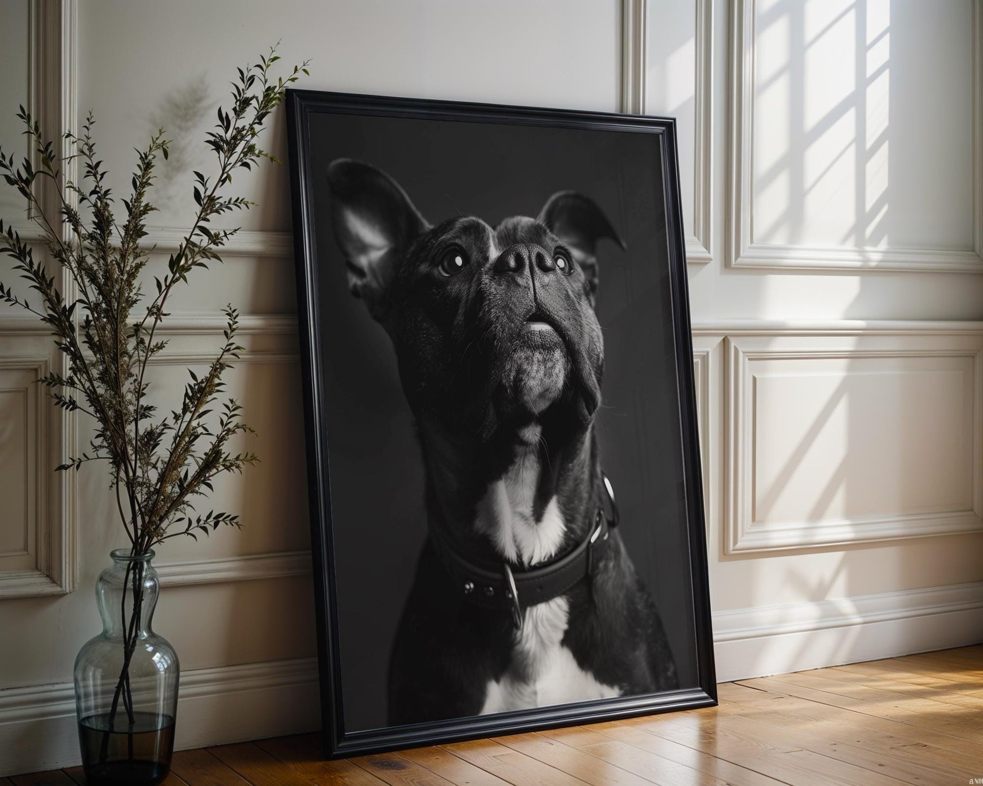 Dog Photography Pit Bull Puppy Photo Print | Whimsical Pet Poster, Modern Farmhouse Art wall art print, minimalist black and white poster, modern Scandinavian wall decor, Monohaus