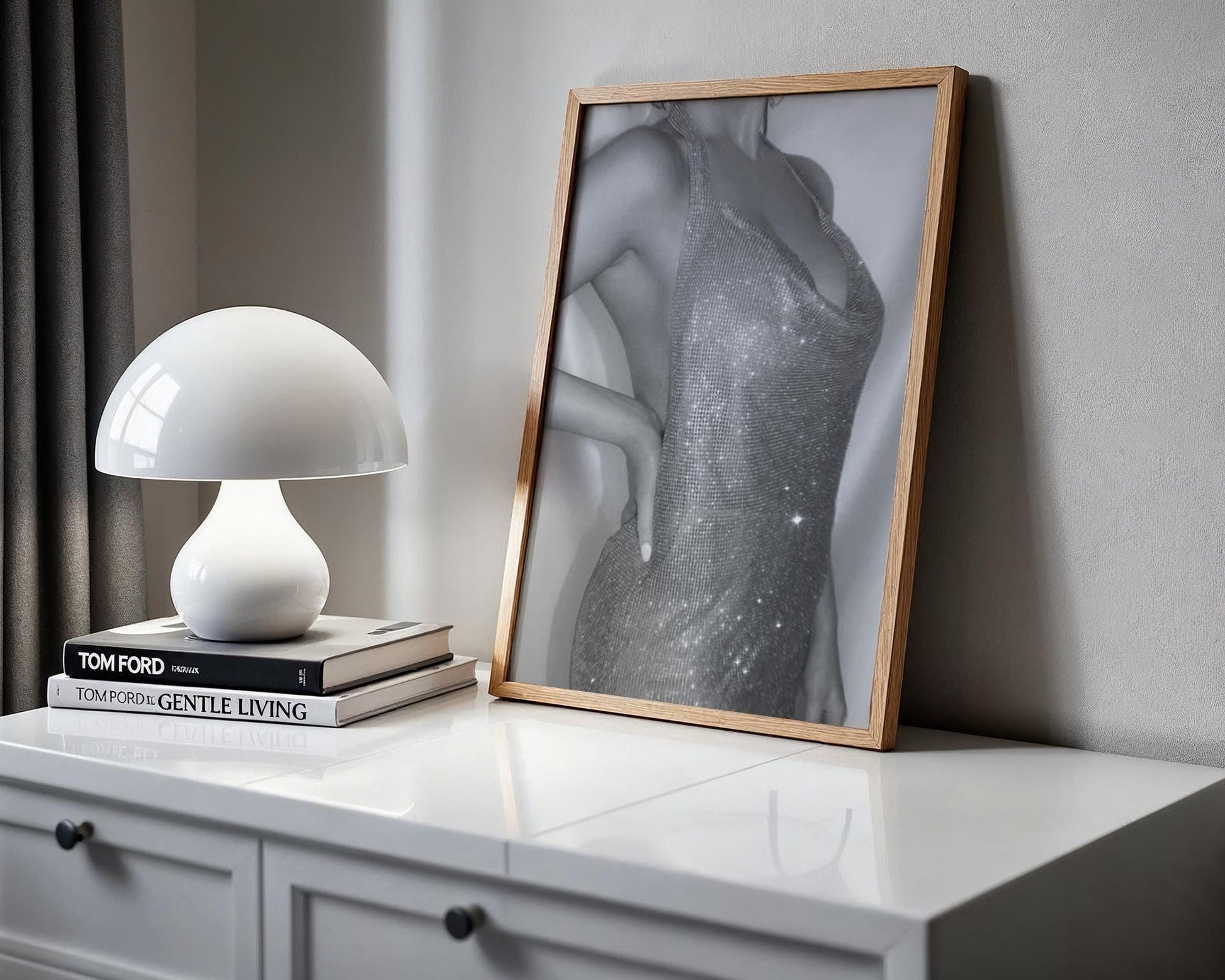 Designer Wall Art | Chainmail Dress Print | Black & White Glam Fashion Poster wall art print, minimalist black and white poster, modern Scandinavian wall decor, Monohaus