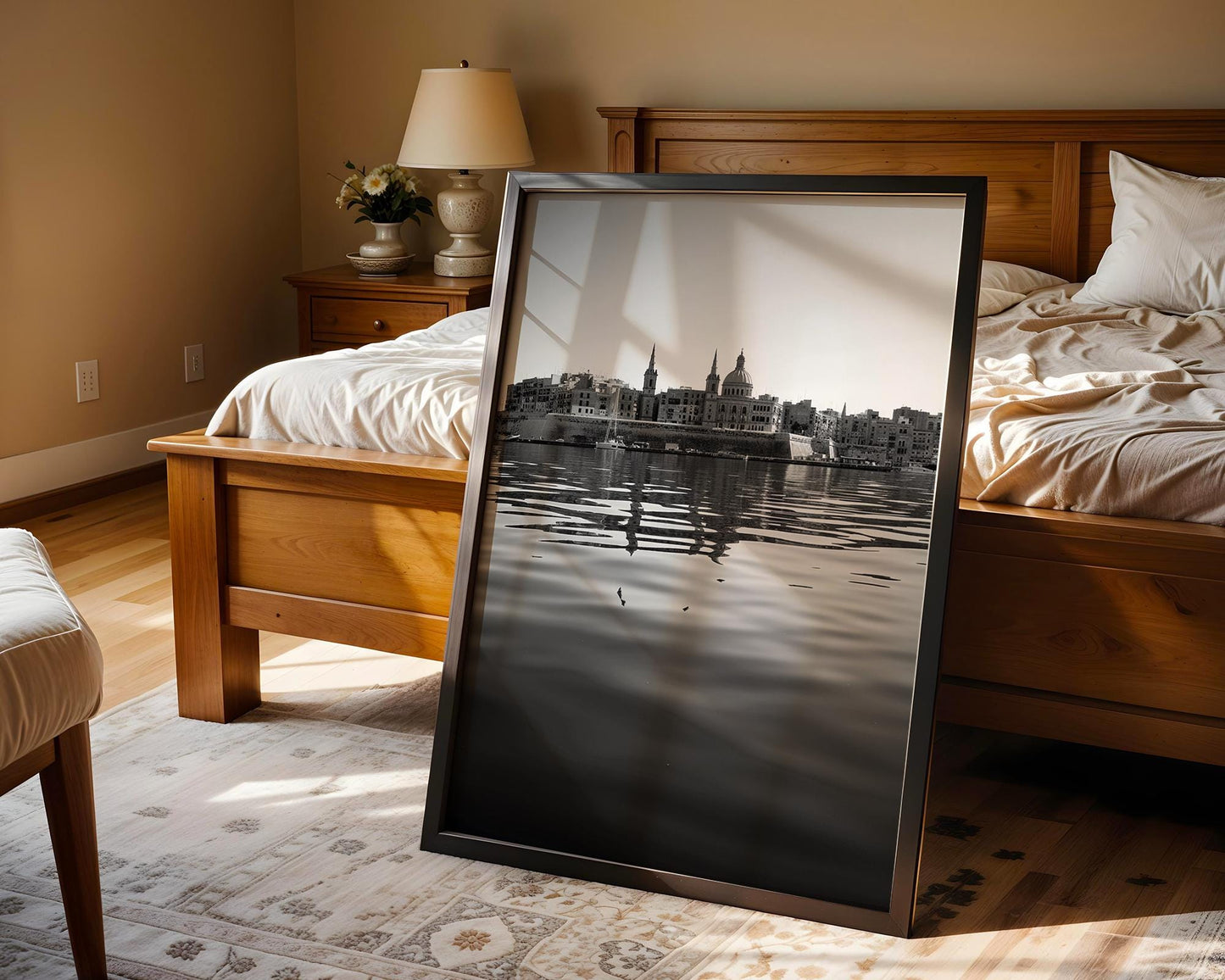 World Landmark | Valletta Malta Print | Black and White Mediterranean Skyline Photography wall art print, minimalist black and white poster, modern Scandinavian wall decor, Monohaus