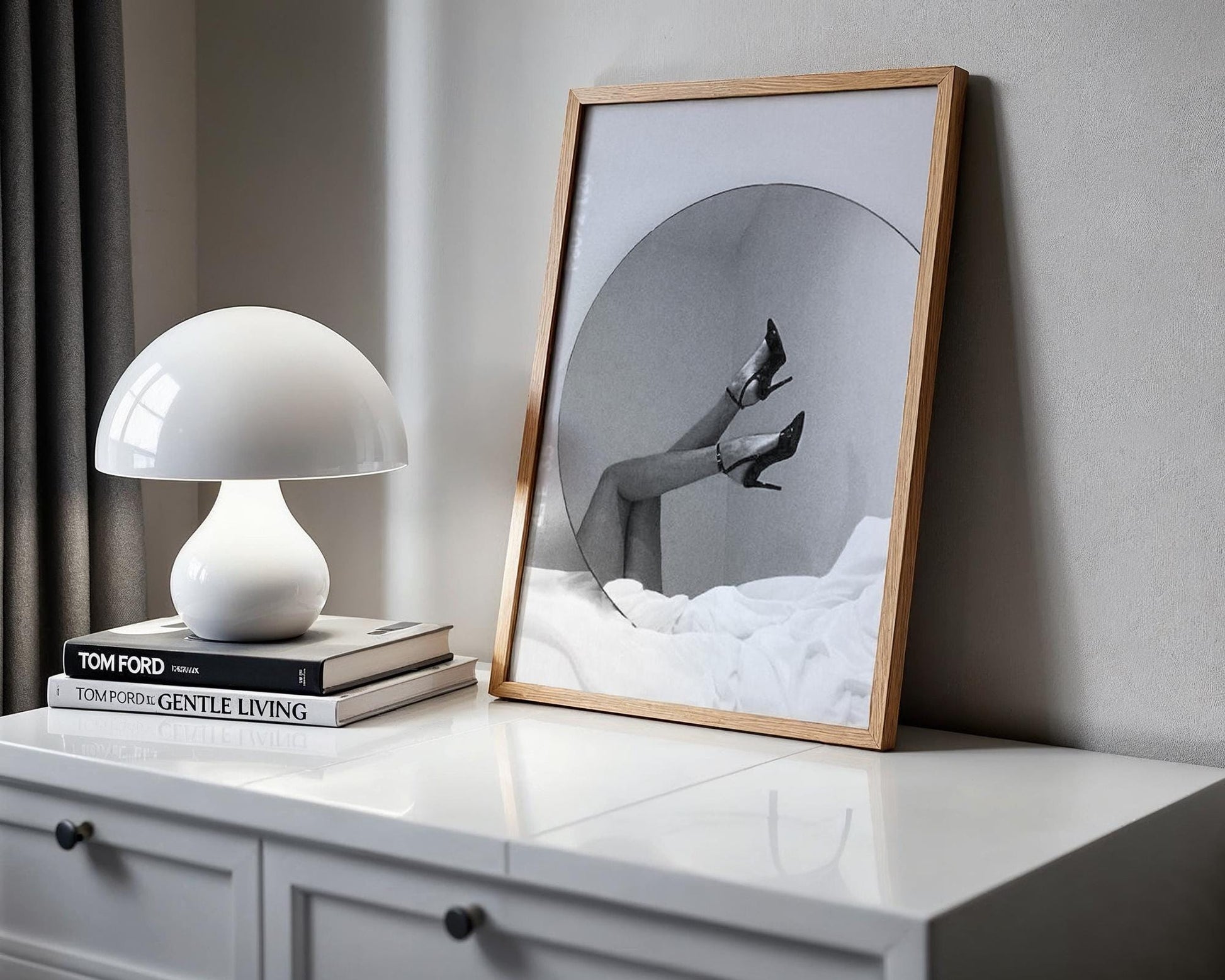 Designer Wall Art | Heels Reflection Print | Black and White Glamour Photography wall art print, minimalist black and white poster, modern Scandinavian wall decor, Monohaus