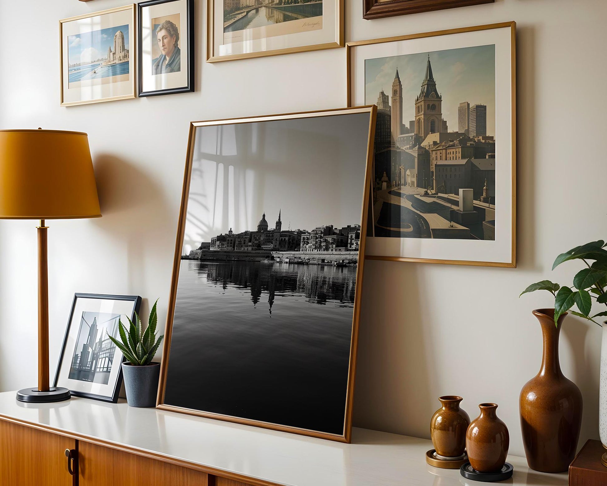 World Landmark | Valletta Harbor Print | Black & White Malta Cityscape Photography wall art print, black and white architectural poster, minimalist modern Scandinavian wall decor, Monohaus