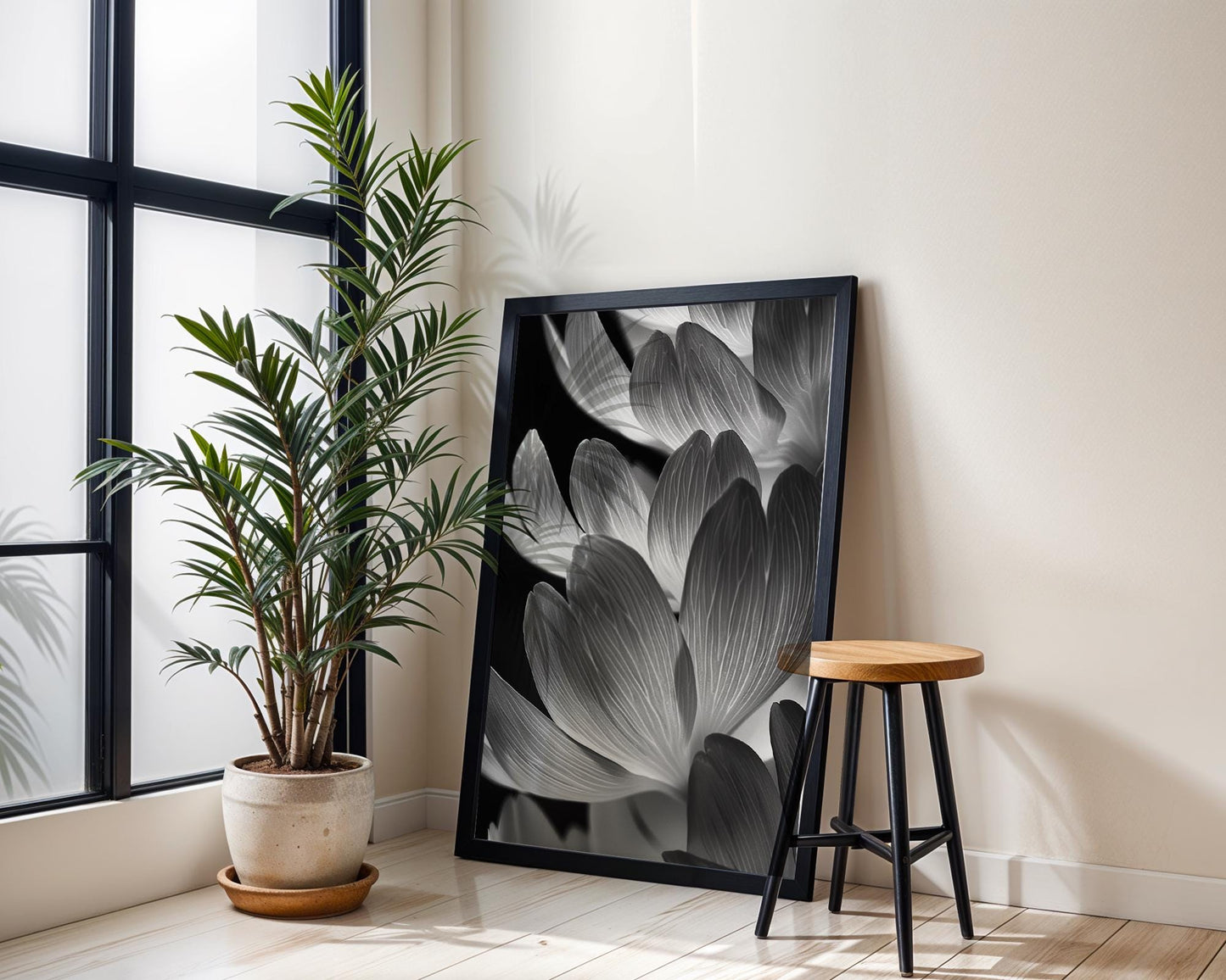 Botanical Photo | Black & White Lotus Flower Petals Print Home Decor | Macro Art wall art print, minimalist black and white poster, modern Scandinavian wall decor, Monohaus
