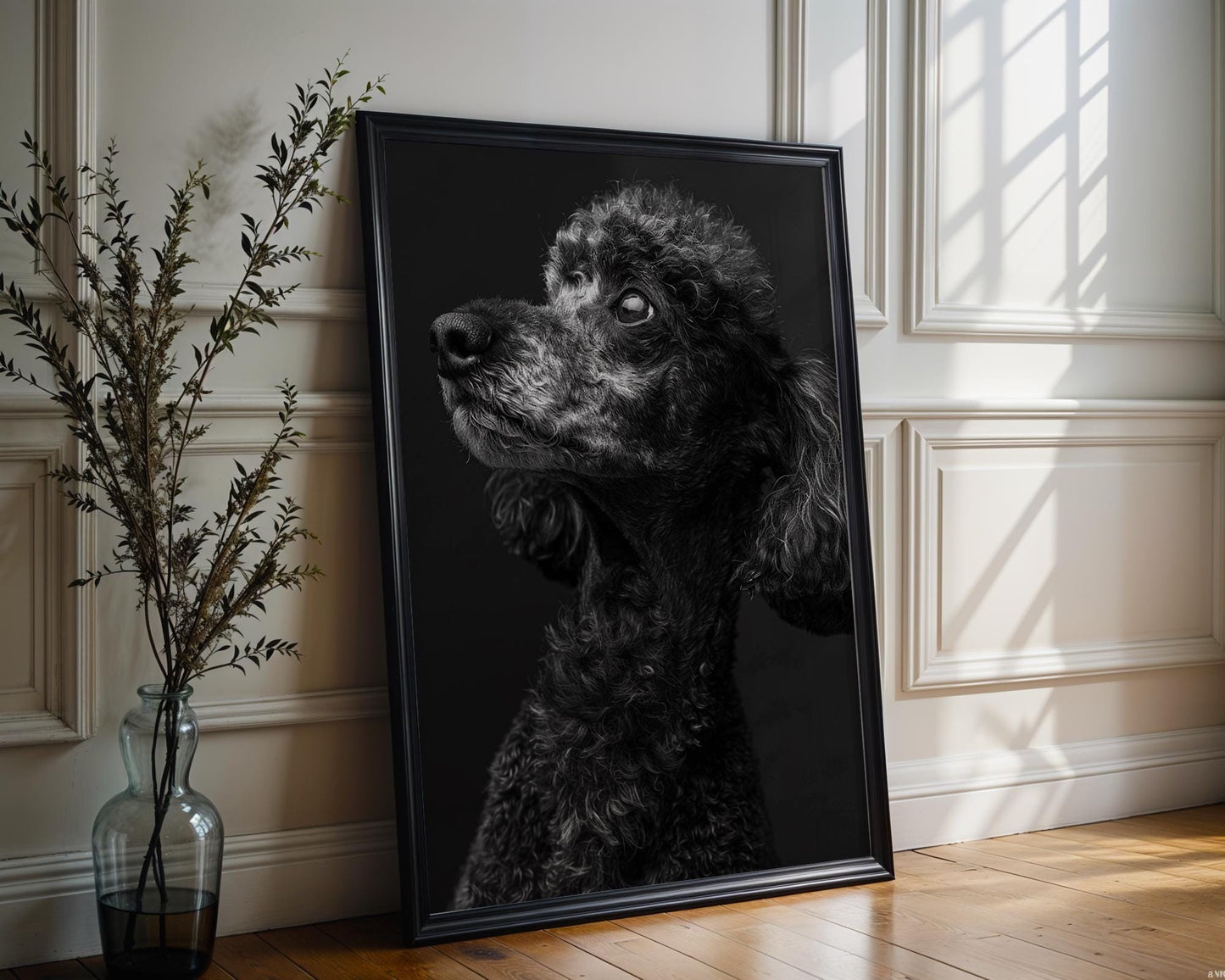 Dog Photography Black Poodle Portrait | Minimalist  Art Print wall art print, minimalist black and white poster, modern Scandinavian wall decor, Monohaus