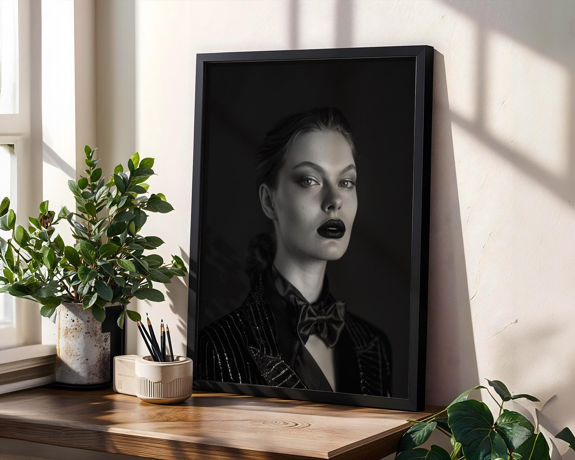 Minimal Wall Art Monohaus Woman Portrait Print | Black and White Photography, Modern Noir wall art print, minimalist black and white poster, modern Scandinavian wall decor, Monohaus