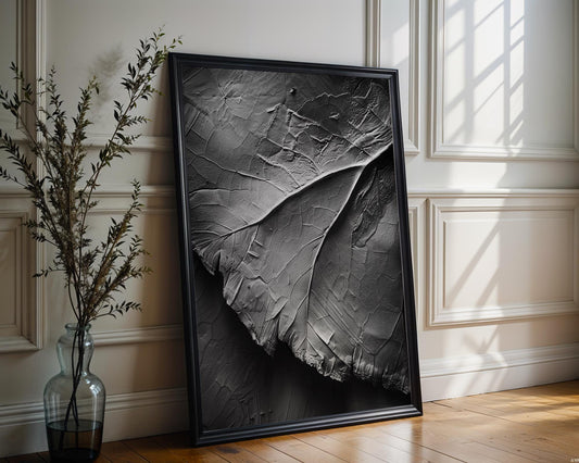 Botanical Photo | Textured Leaf Print | Heavy Impasto Black and White  Art wall art print, minimalist black and white poster, modern Scandinavian wall decor, Monohaus