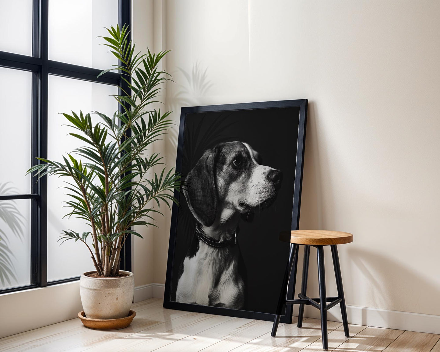 Dog Photography Beagle Pet Portrait Print | Dramatic Black and White Home Decor wall art print, minimalist black and white poster, modern Scandinavian wall decor, Monohaus