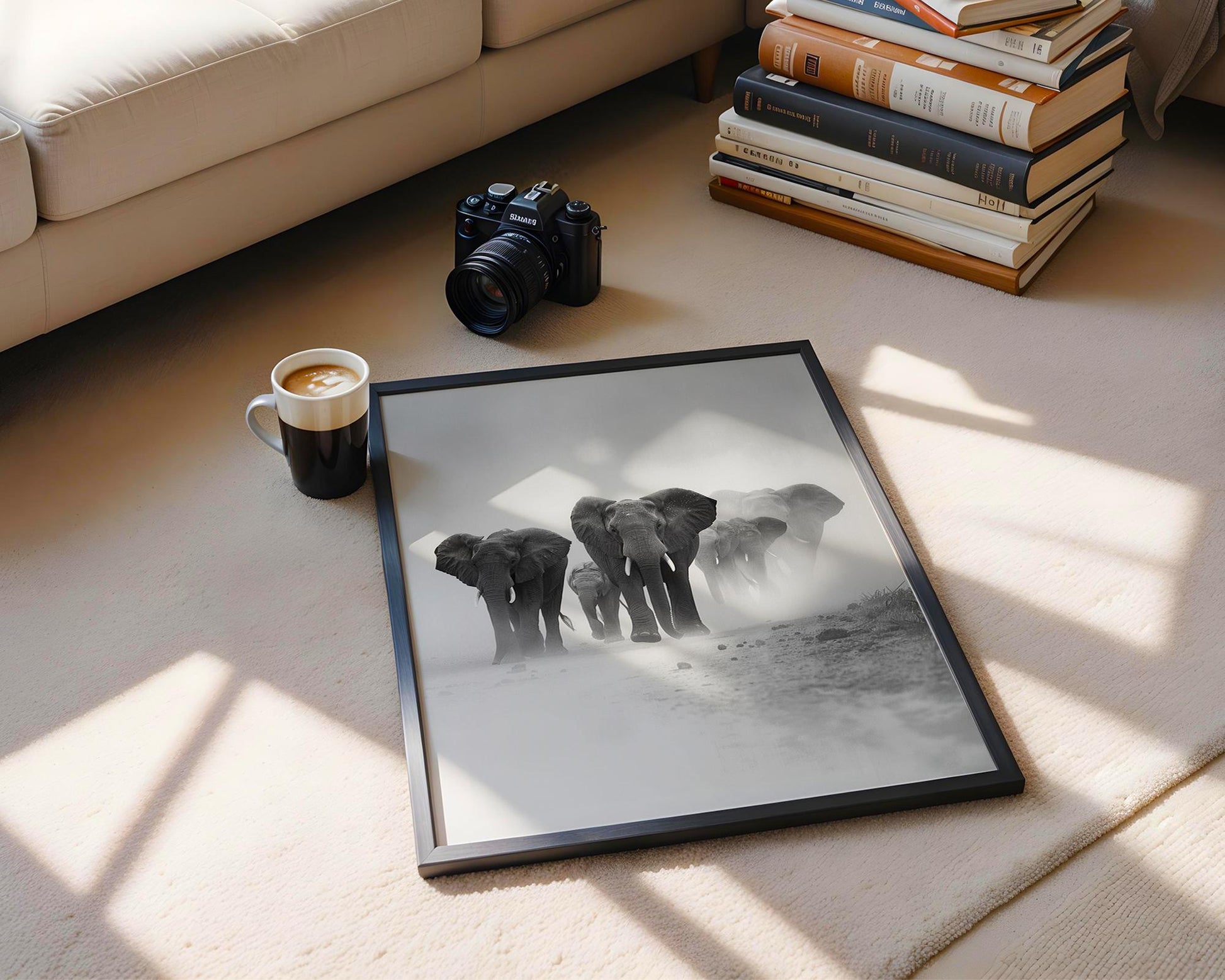 Wildlife Poster | Elephant Herd Print | Black & White Safari Photography, Modern Nature Decor wall art print, minimalist black and white poster, modern Scandinavian wall decor, Monohaus