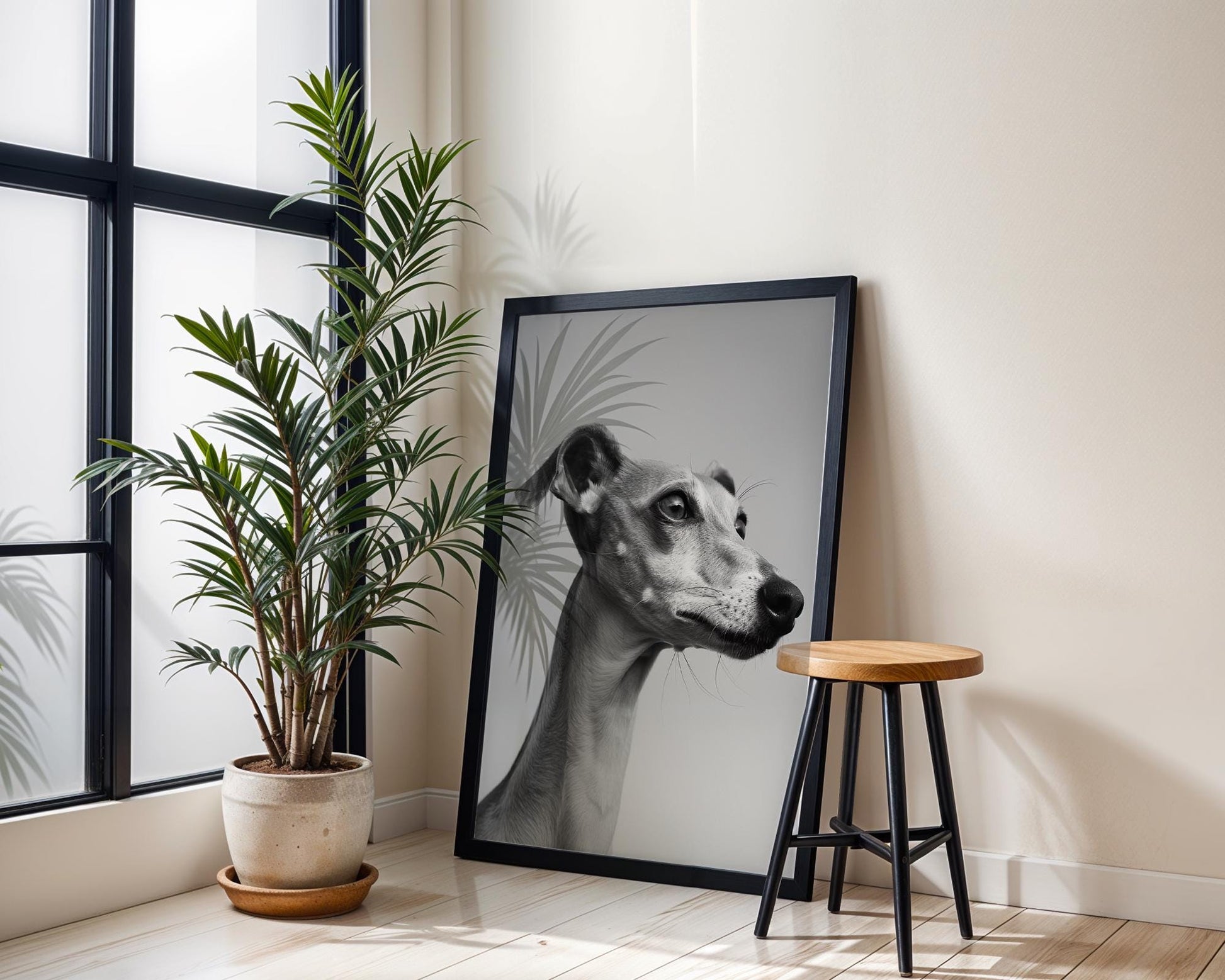 Dog Photography Whippet Pet Art Print | Modern Minimalist Home Decor wall art print, minimalist black and white poster, modern Scandinavian wall decor, Monohaus