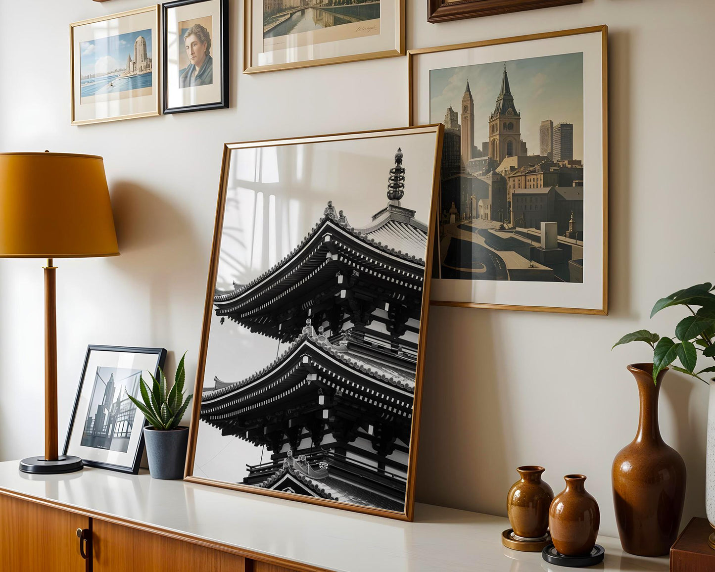 World Landmark | Hōryū-ji Temple Pagoda Print | Nara Japan Black and White Architecture