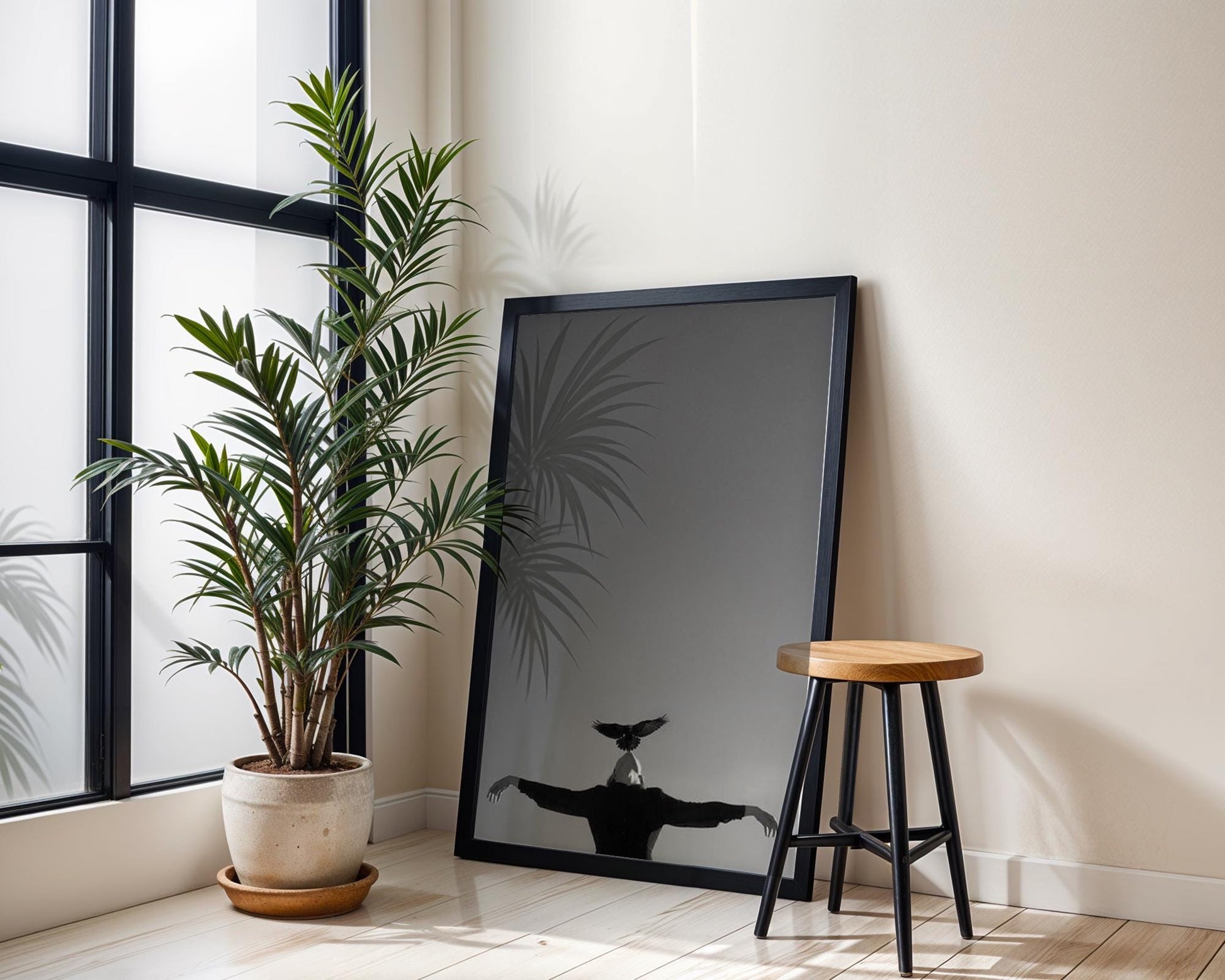 Woman with Bird Photography Print | Minimalist Black and White Wall Art wall art print, minimalist black and white poster, modern Scandinavian wall decor, Monohaus