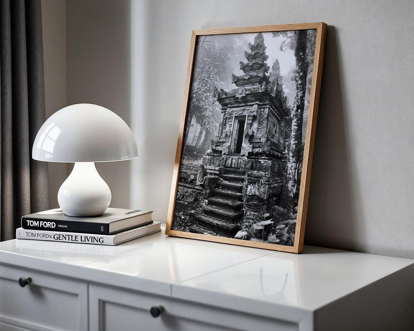 World Landmark | Balinese Temple Gate Photography Print | Black and White Ancient Architecture Wall Art