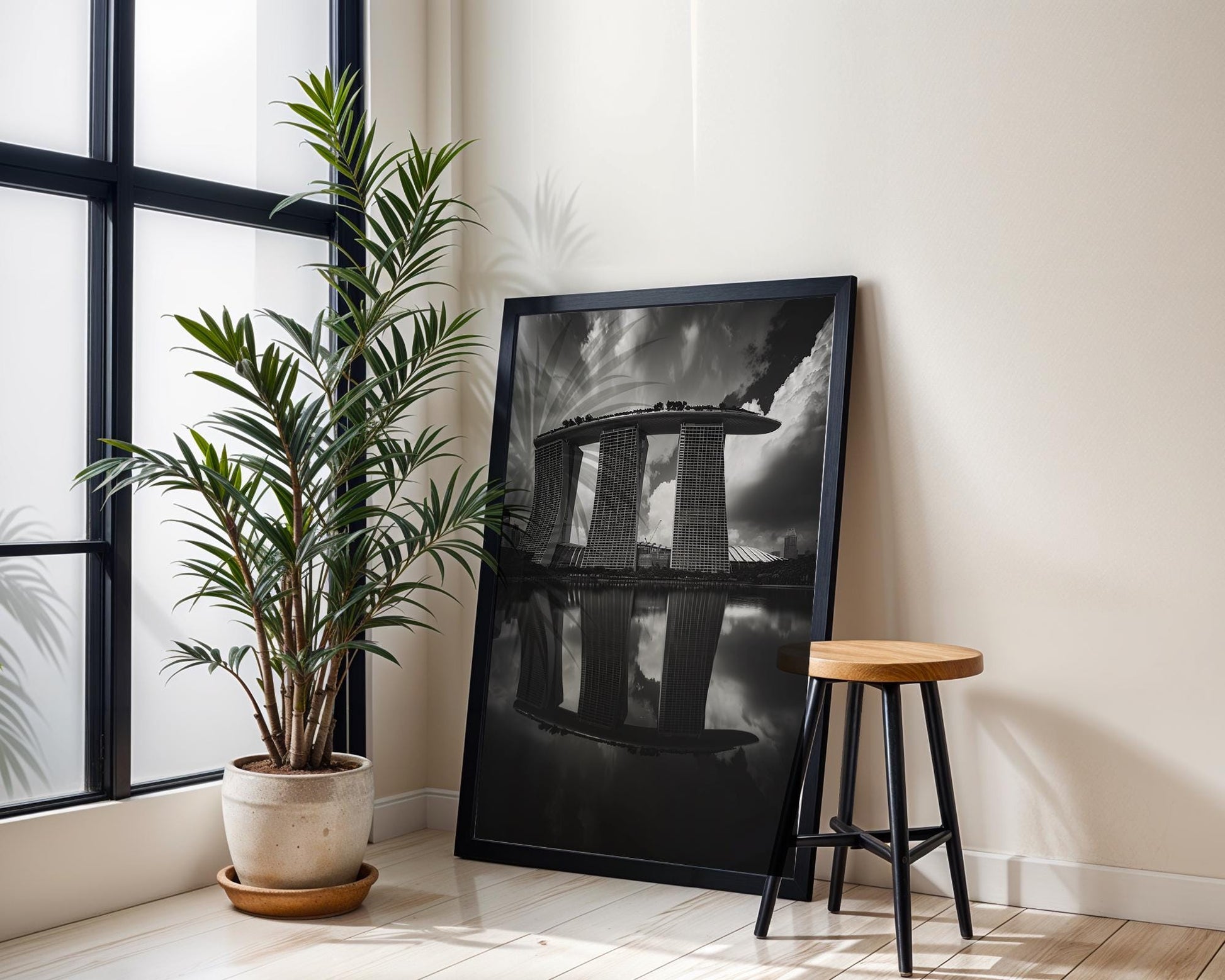 World Landmark | Marina Bay Sands Print | Black and White Singapore Architecture Photography wall art print, black and white architectural poster, minimalist modern Scandinavian wall decor, Monohaus