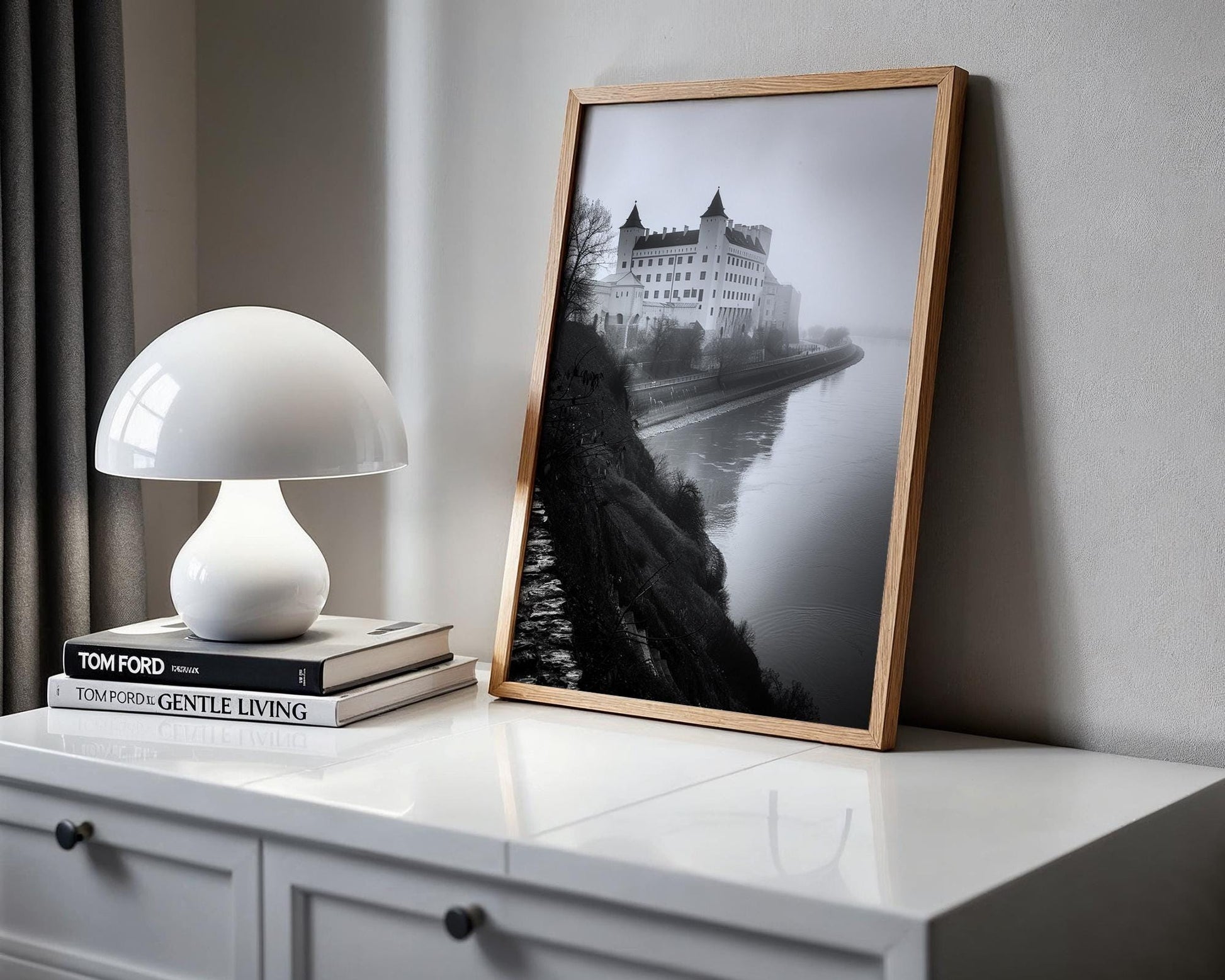 World Landmark | Bratislava Castle Print | Danube River, Black and White Photography wall art print, minimalist black and white poster, modern Scandinavian wall decor, Monohaus