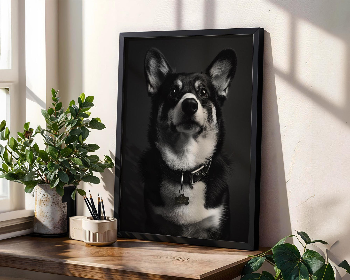 Dog Photography Monochrome Corgi Portrait | Minimalist Black and White Pet Art Print wall art print, minimalist black and white poster, modern Scandinavian wall decor, Monohaus