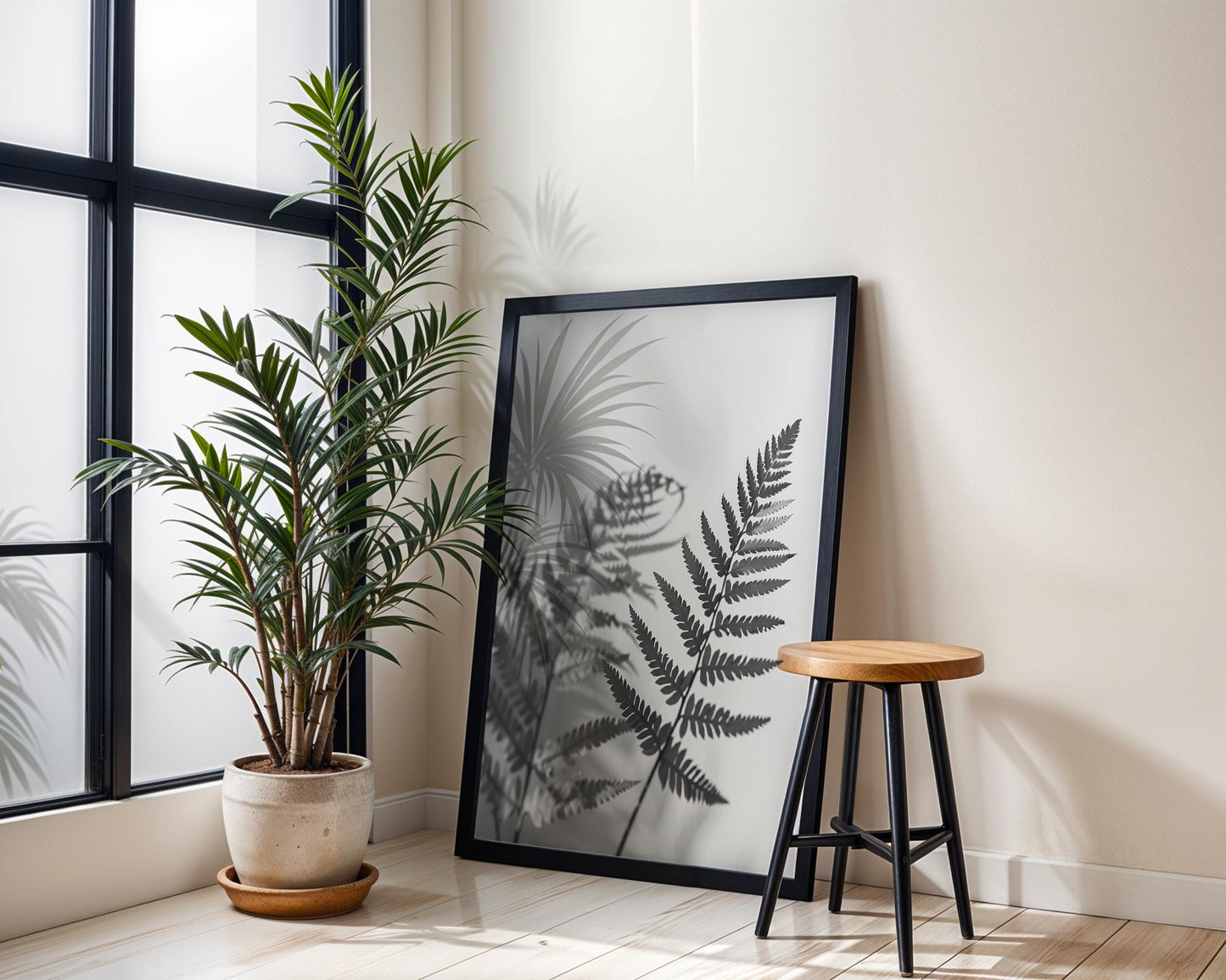 Botanical Photo | Fern Leaf Art Print | Minimalist Black and White Photography wall art print, minimalist black and white poster, modern Scandinavian wall decor, Monohaus