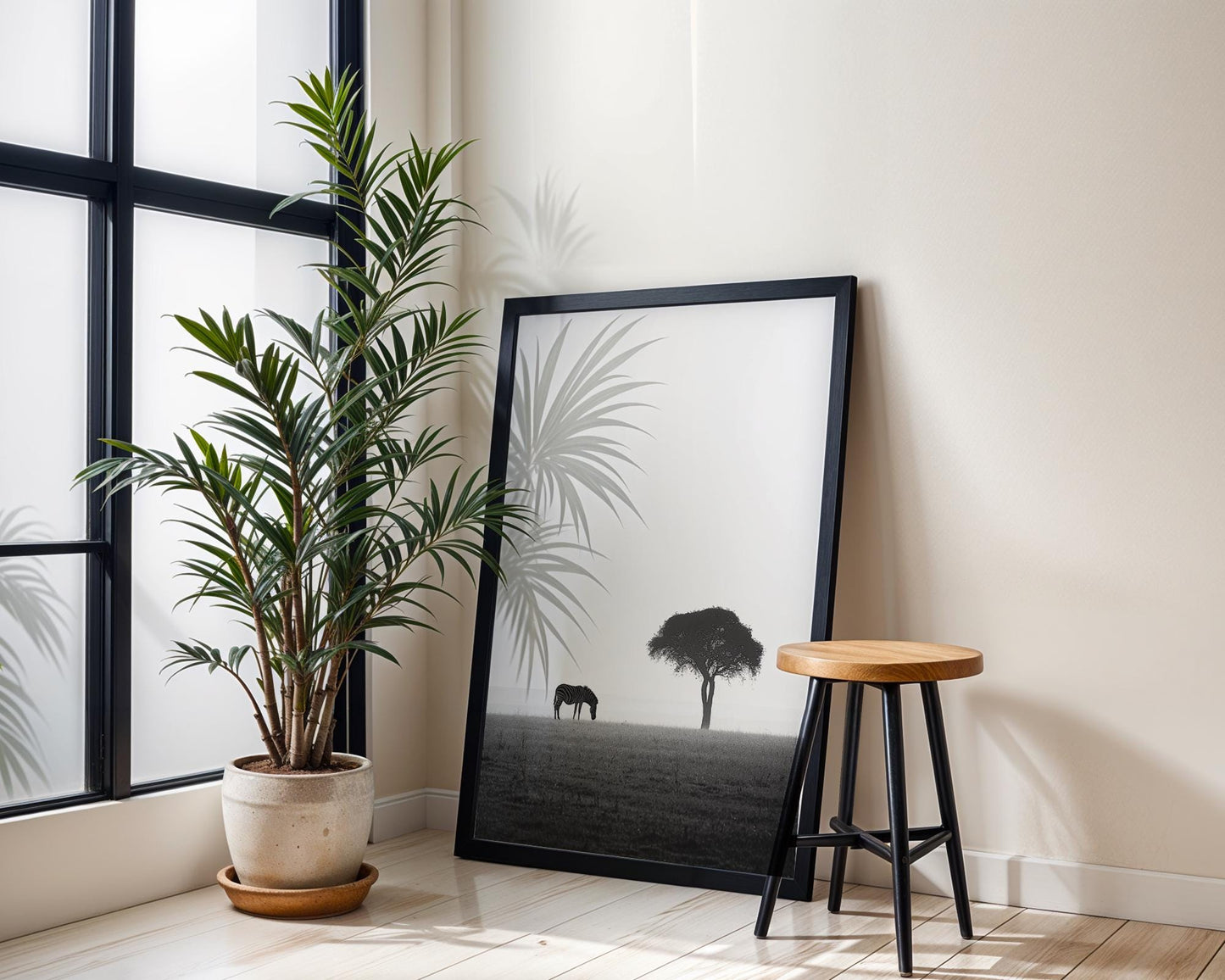 Wildlife Poster | Zebra and Acacia Tree Fine Art Print • Minimalist Safari Landscape wall art print, minimalist black and white poster, modern Scandinavian wall decor, Monohaus