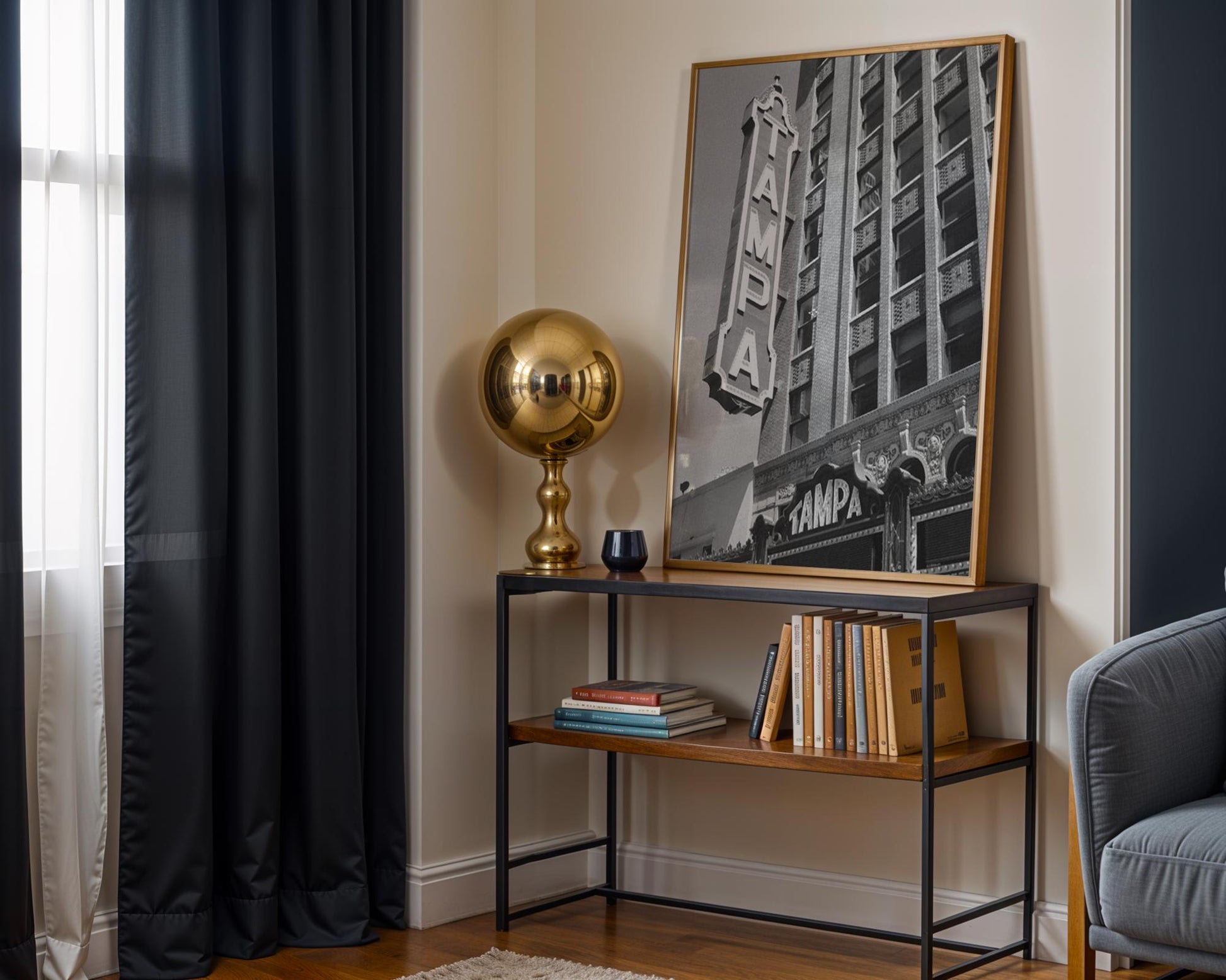 Designer Wall Art | Tampa Marquee Sign Print | Black and White Florida Poster wall art print, minimalist black and white poster, modern Scandinavian wall decor, Monohaus