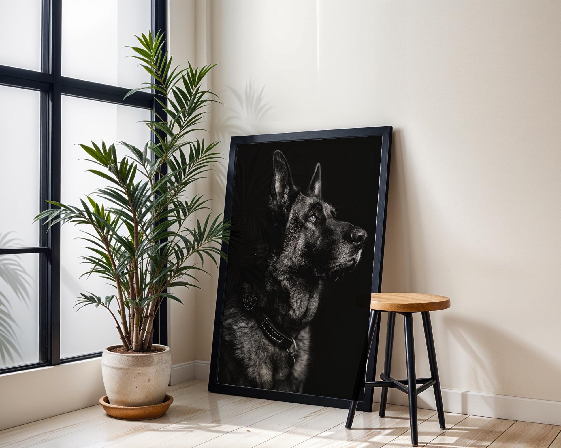 Dog Photography Black German Shepherd Print | Moody Pet Portrait, Modern Home Decor wall art print, minimalist black and white poster, modern Scandinavian wall decor, Monohaus