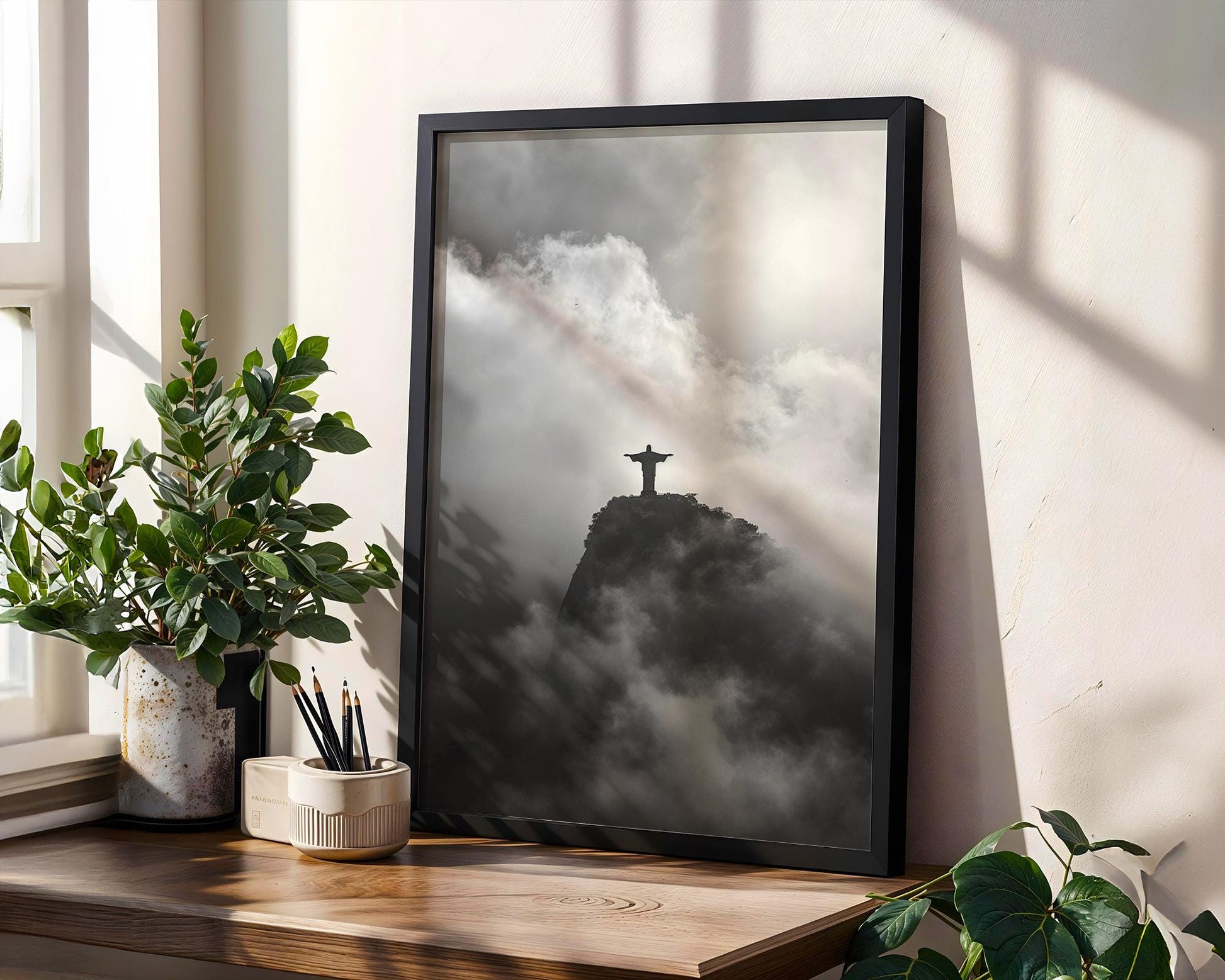World Landmark | Christ the Redeemer Print | Black and White Rio de Janeiro Photography wall art print, minimalist black and white poster, modern Scandinavian wall decor, Monohaus