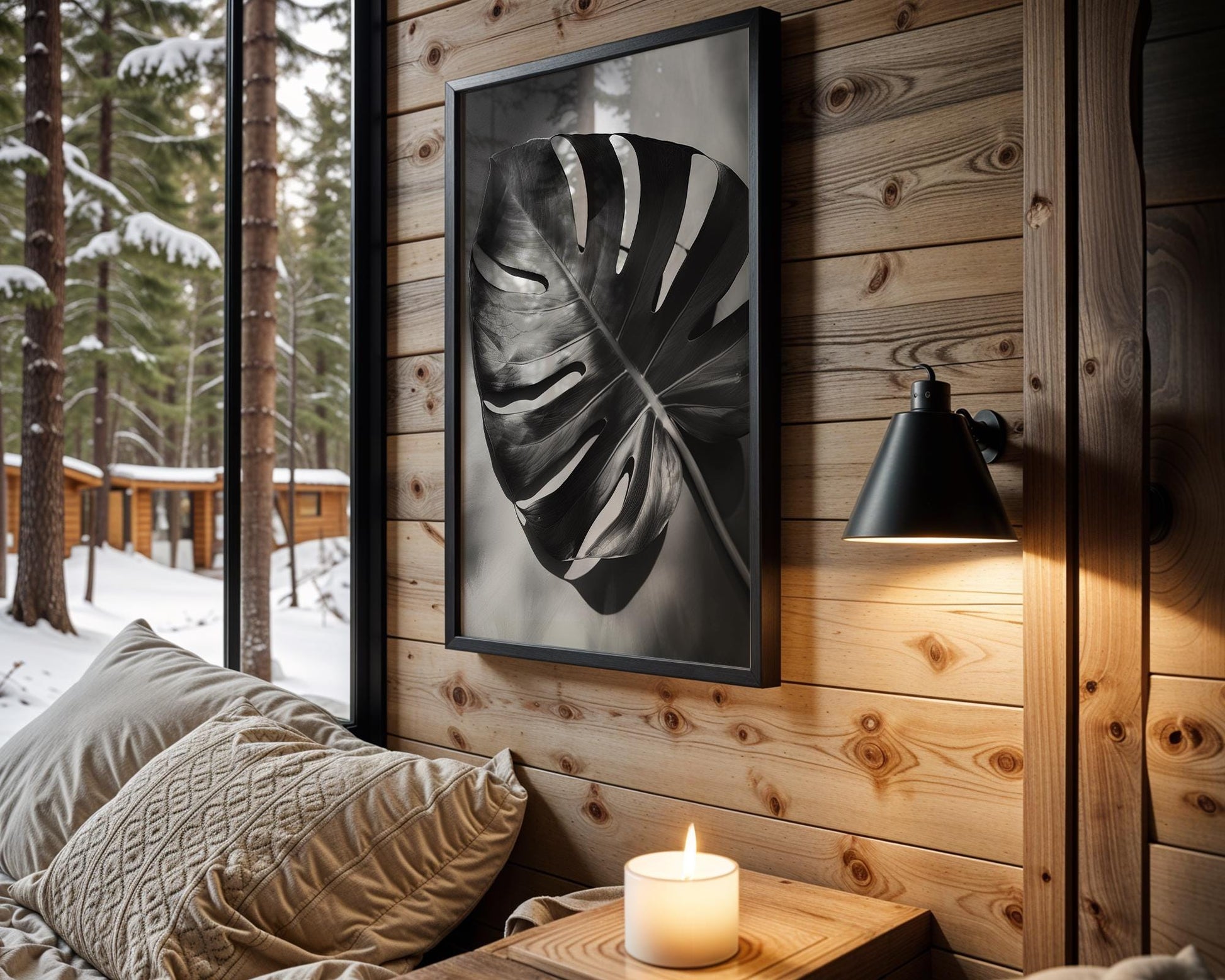 Botanical Photo | Dark Monstera Leaf Print | Moody Black and White Tropical Foliage wall art print, minimalist black and white poster, modern Scandinavian wall decor, Monohaus