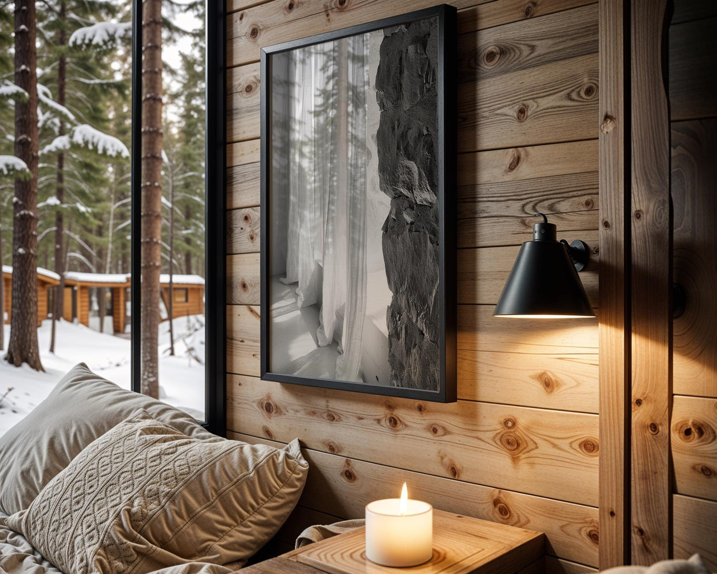 Minimal Wall Art Curtain Photography Print | Modern Neutral Home wall art print, minimalist black and white poster, modern Scandinavian wall decor, Monohaus