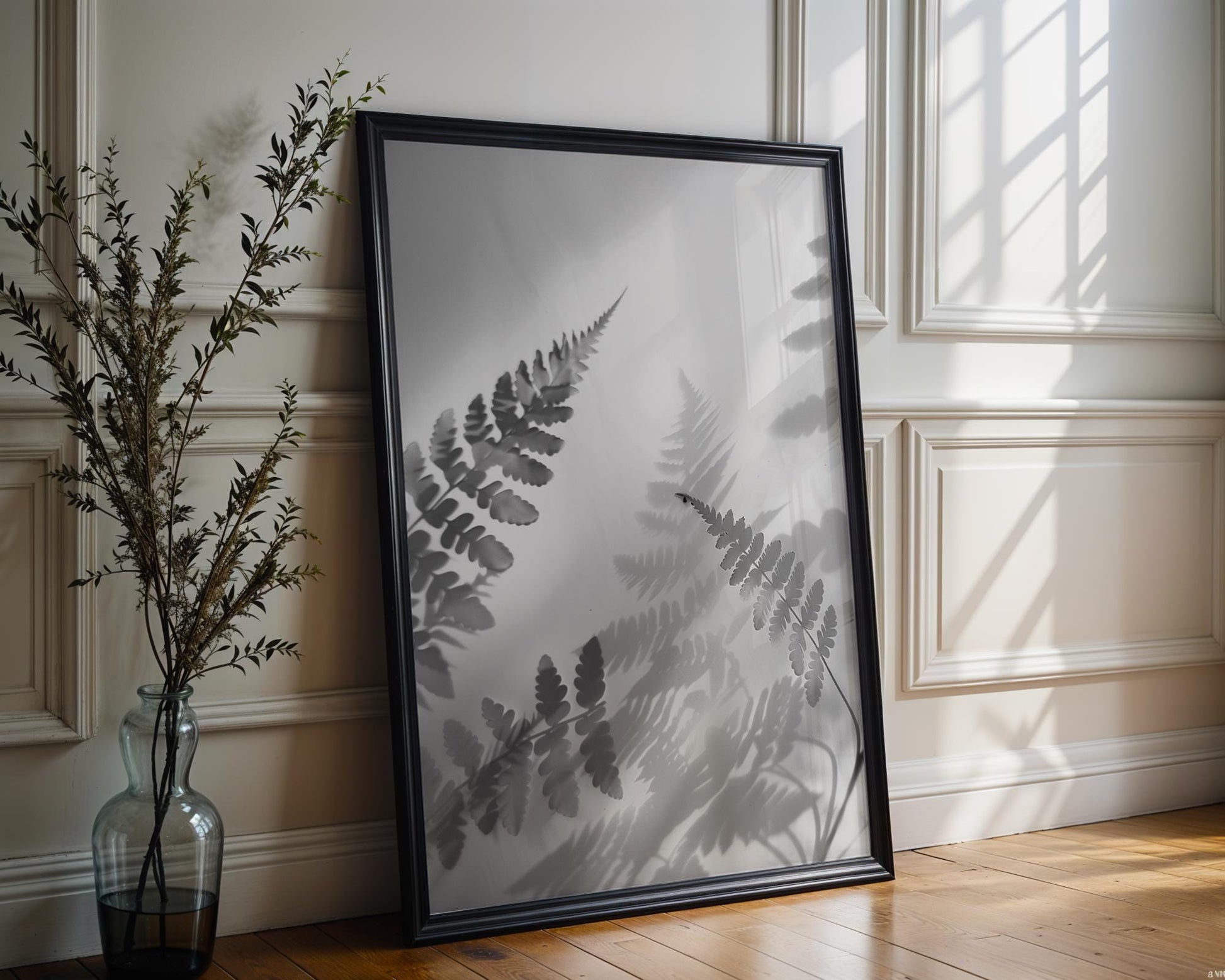 Botanical Photo | Fern Print | Minimalist Shadow Photography, Modern Home Decor wall art print, minimalist black and white poster, modern Scandinavian wall decor, Monohaus