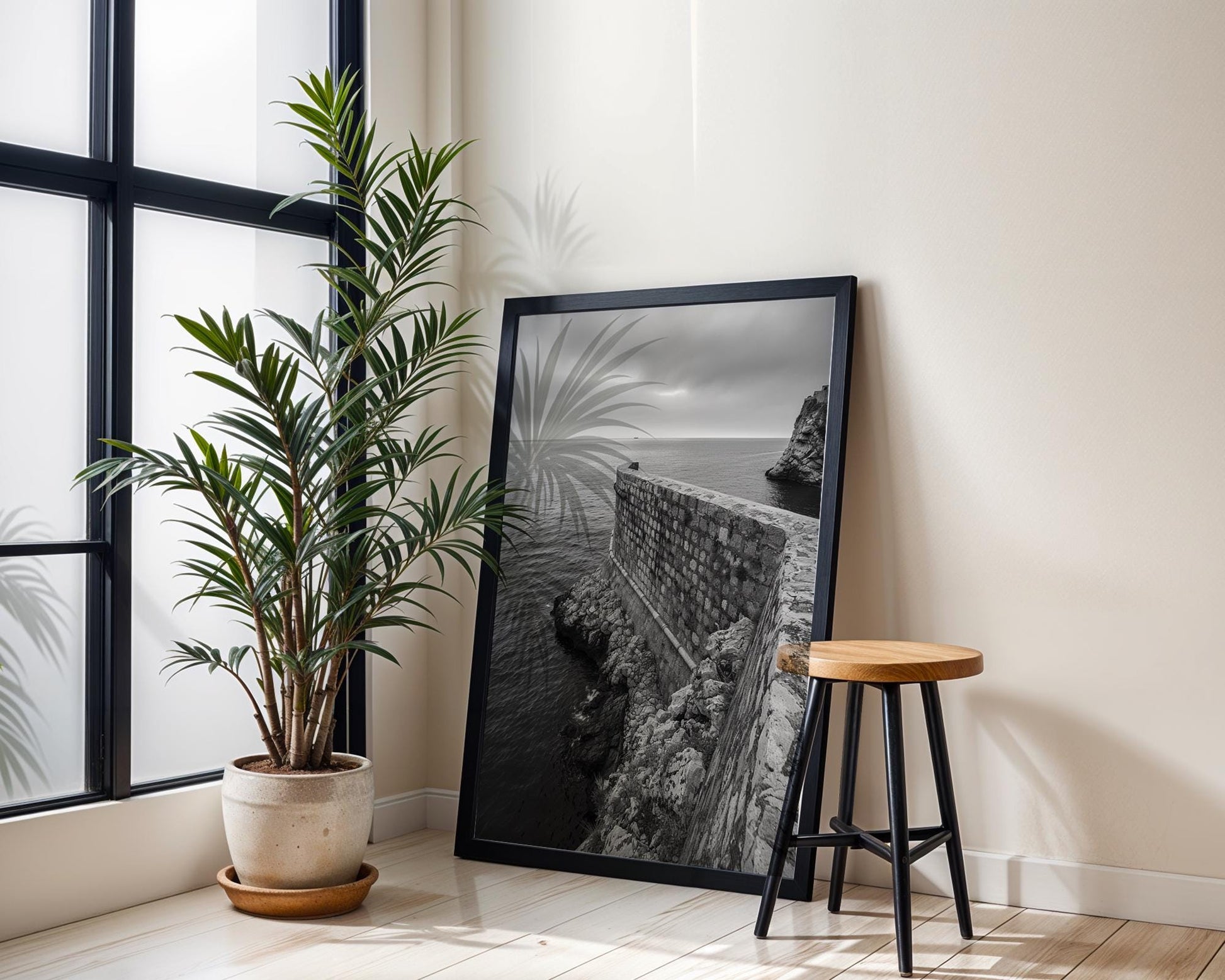 World Landmark | Dubrovnik City Walls Print | Black and White Adriatic Coast Photography wall art print, black and white architectural poster, minimalist modern Scandinavian wall decor, Monohaus
