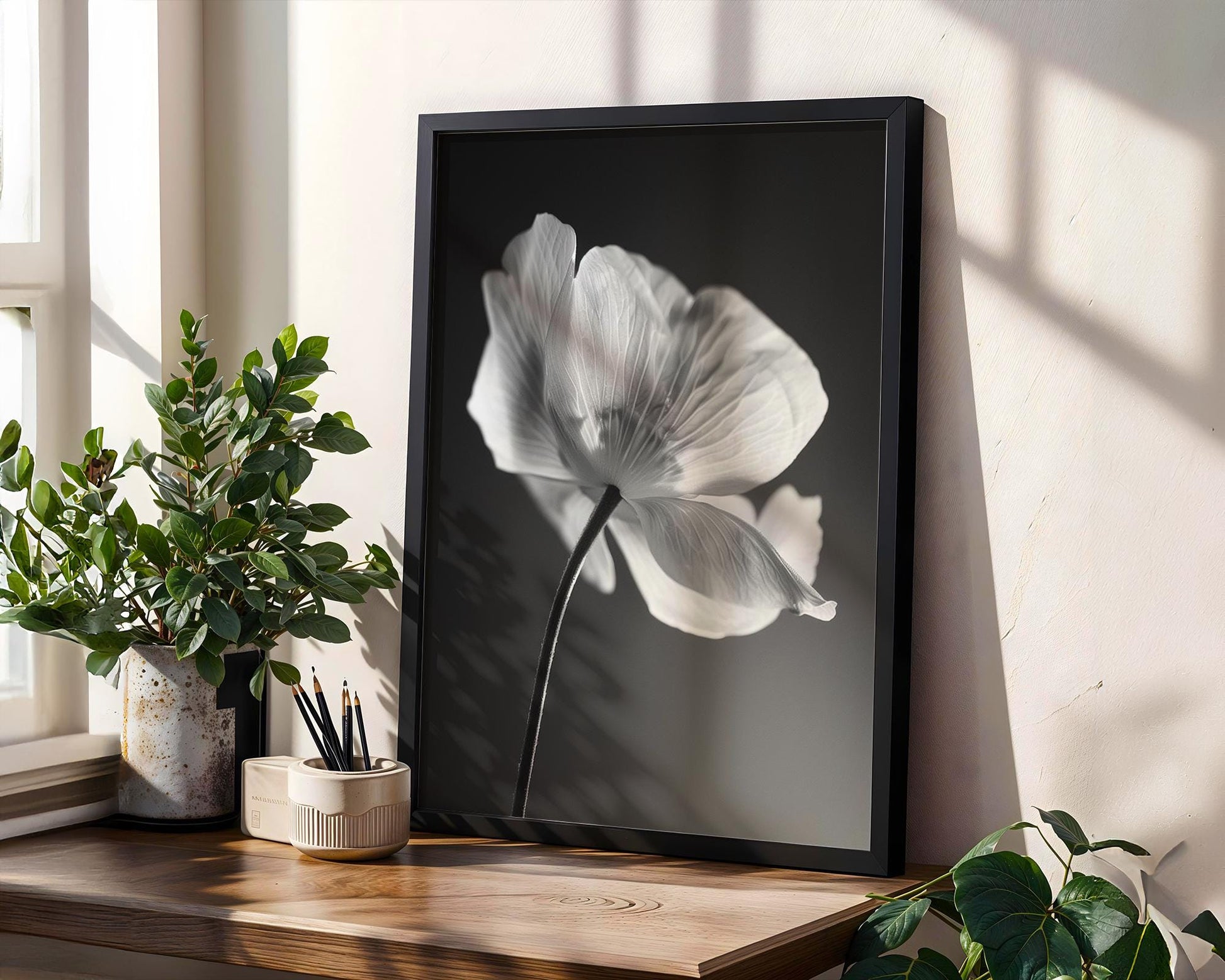 Black and White Floral Print | Modern Minimalist Wall Art wall art print, minimalist black and white poster, modern Scandinavian wall decor, Monohaus