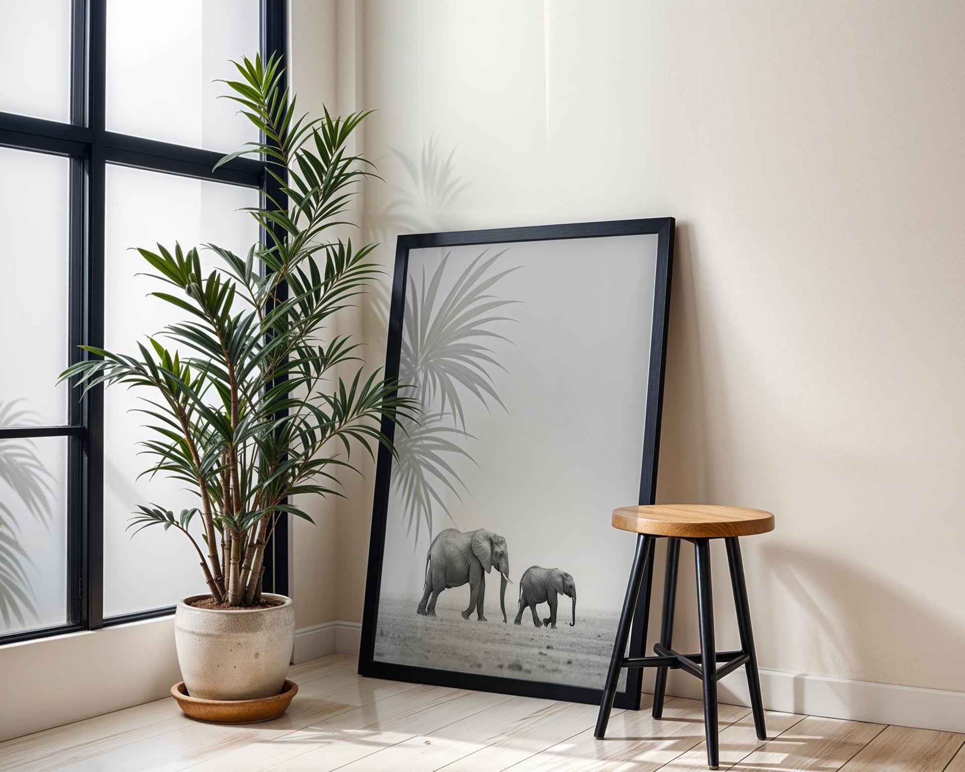 Wildlife Poster | Elephant Family Art Print • Minimalist Black & White Photography wall art print, minimalist black and white poster, modern Scandinavian wall decor, Monohaus