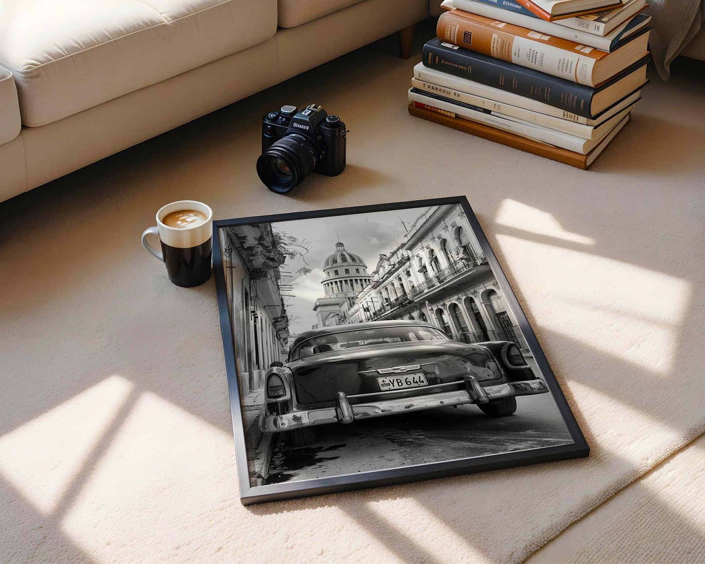 World Landmark | Havana Cuba Capitol & Classic Car Black and White Photography Print