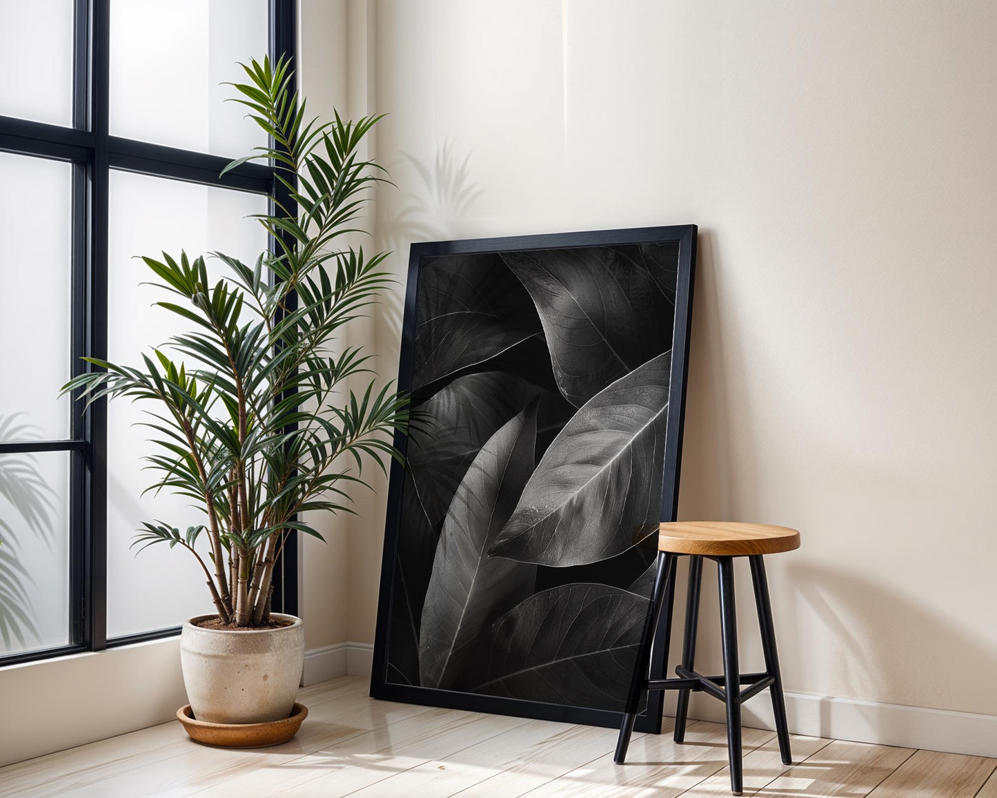 Botanical Photo | Abstract Leaf Macro Photography Print | Black & White Minimal abstract wall art print, geometric minimalist poster, modern Scandinavian decor, Monohaus