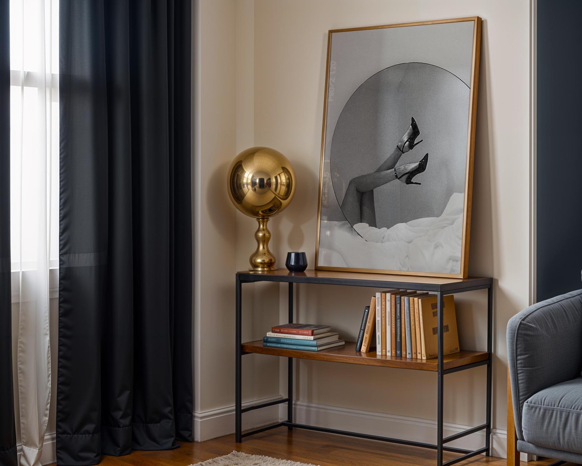 Designer Wall Art | Heels Reflection Print | Black and White Glamour Photography wall art print, minimalist black and white poster, modern Scandinavian wall decor, Monohaus