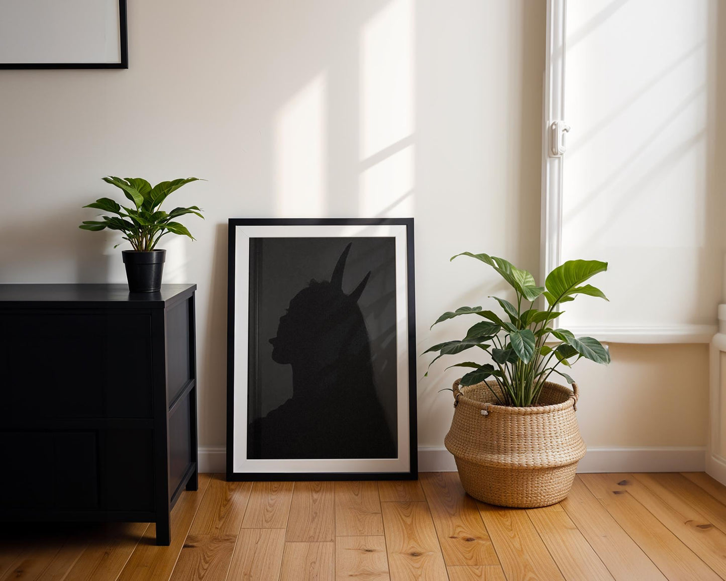 Designer Wall Art | Devil Horns Shadow Print | Minimalist Gothic Home Decor wall art print, minimalist black and white poster, modern Scandinavian wall decor, Monohaus
