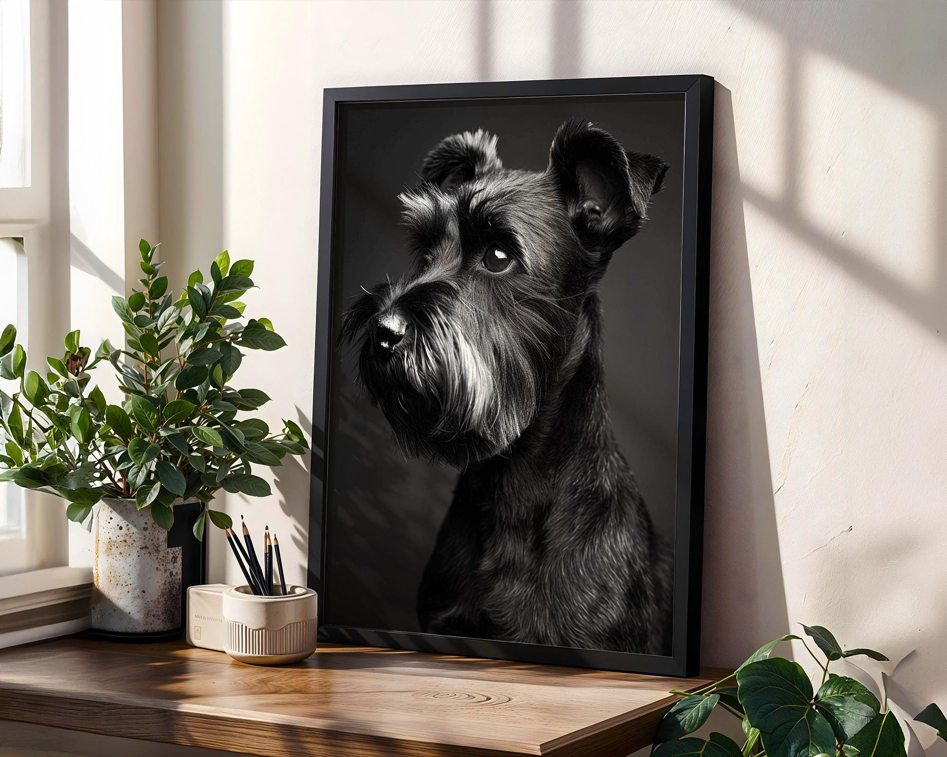 Dog Photography Schnauzer Portrait Print | Minimalist Black and White wall art print, minimalist black and white poster, modern Scandinavian wall decor, Monohaus
