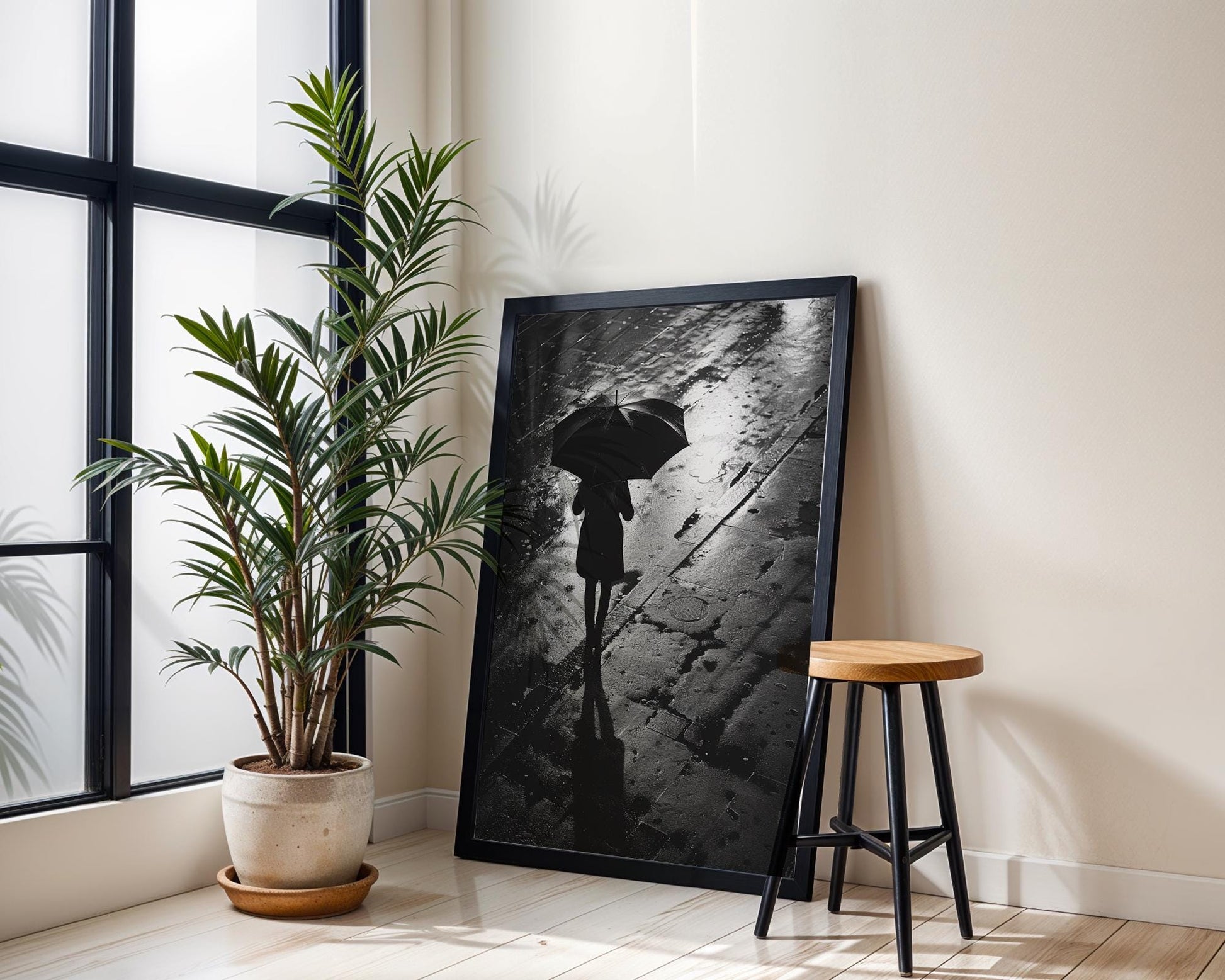 Urban Photography | Rainy Street Black & White Poster | Minimalist Wall Art black and white photo print, minimalist monochrome wall art poster for modern interiors, Monohaus