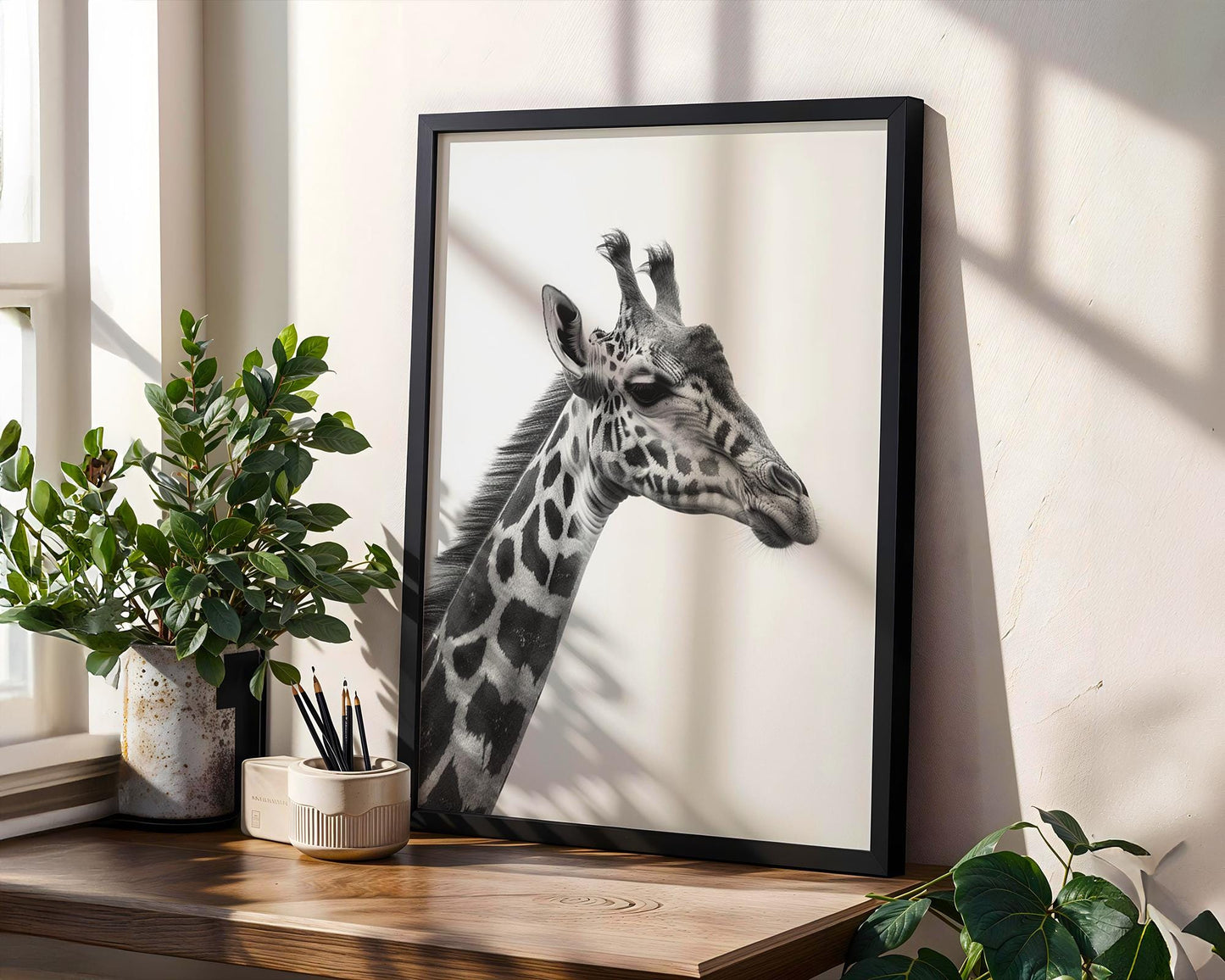 Wildlife Poster | Giraffe Profile Print | Black & White Safari Photography wall art print, minimalist black and white poster, modern Scandinavian wall decor, Monohaus