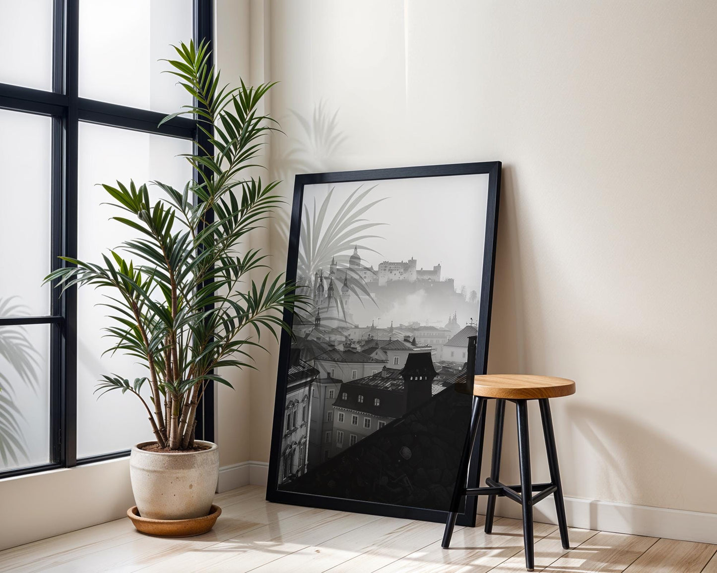 World Landmark | Salzburg Skyline Print | Black and White European Architecture