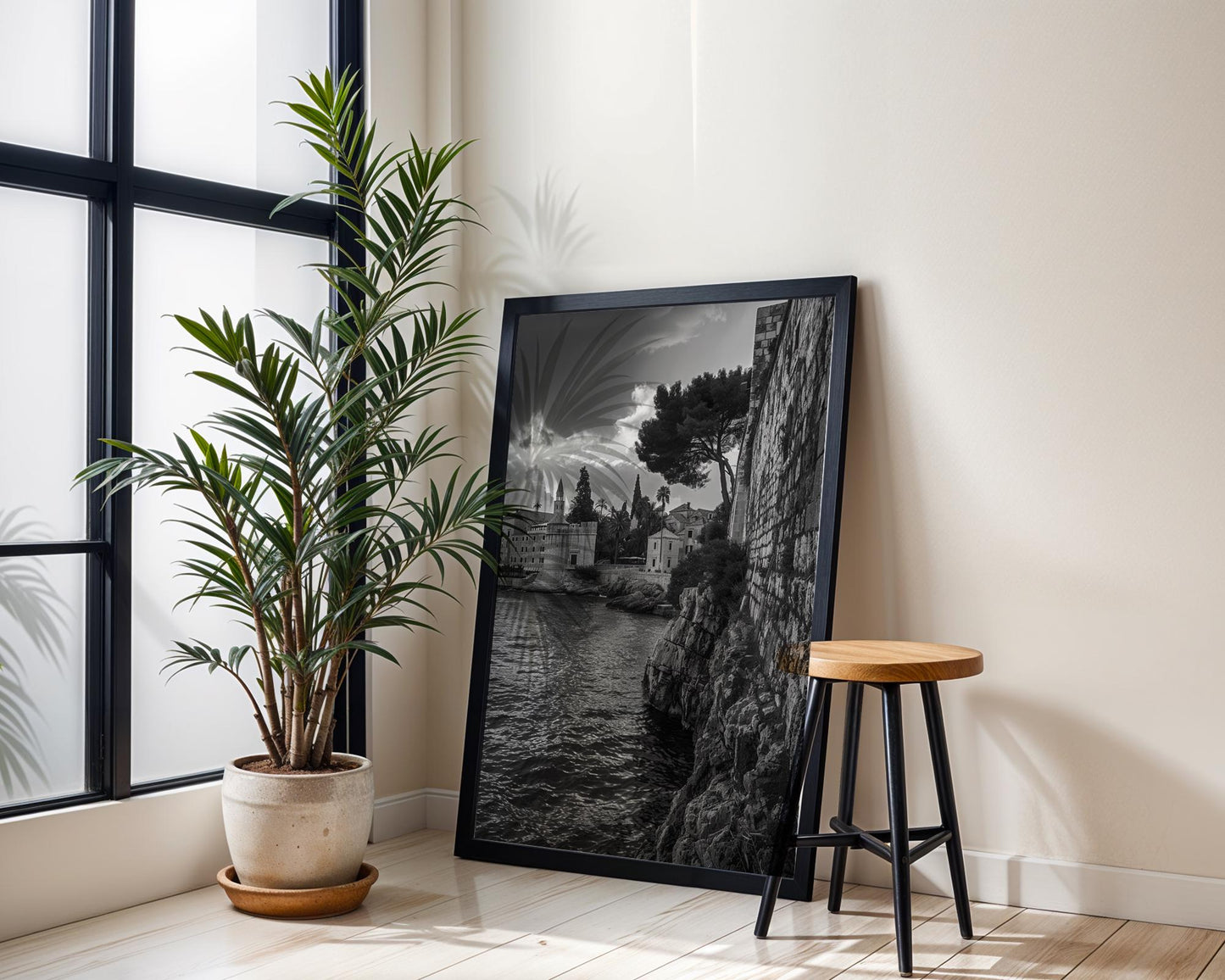 World Landmark | Dubrovnik City Walls Print | Black and White Croatia Travel Photography wall art print, black and white architectural poster, minimalist modern Scandinavian wall decor, Monohaus