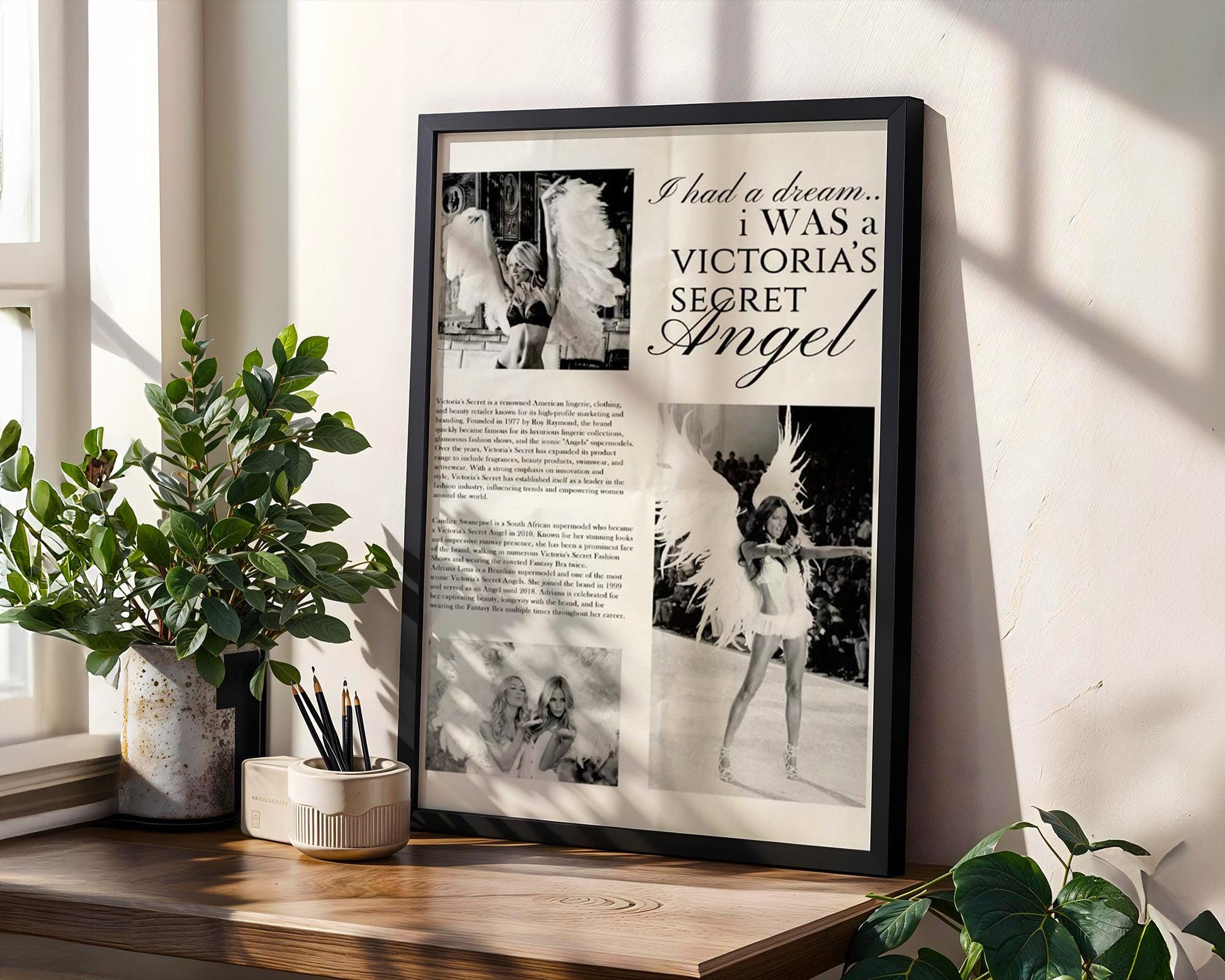 Designer Wall Art | Fashion Print Victoria’s Secret Angel Poster | Glamorous wall art print, minimalist black and white poster, modern Scandinavian wall decor, Monohaus
