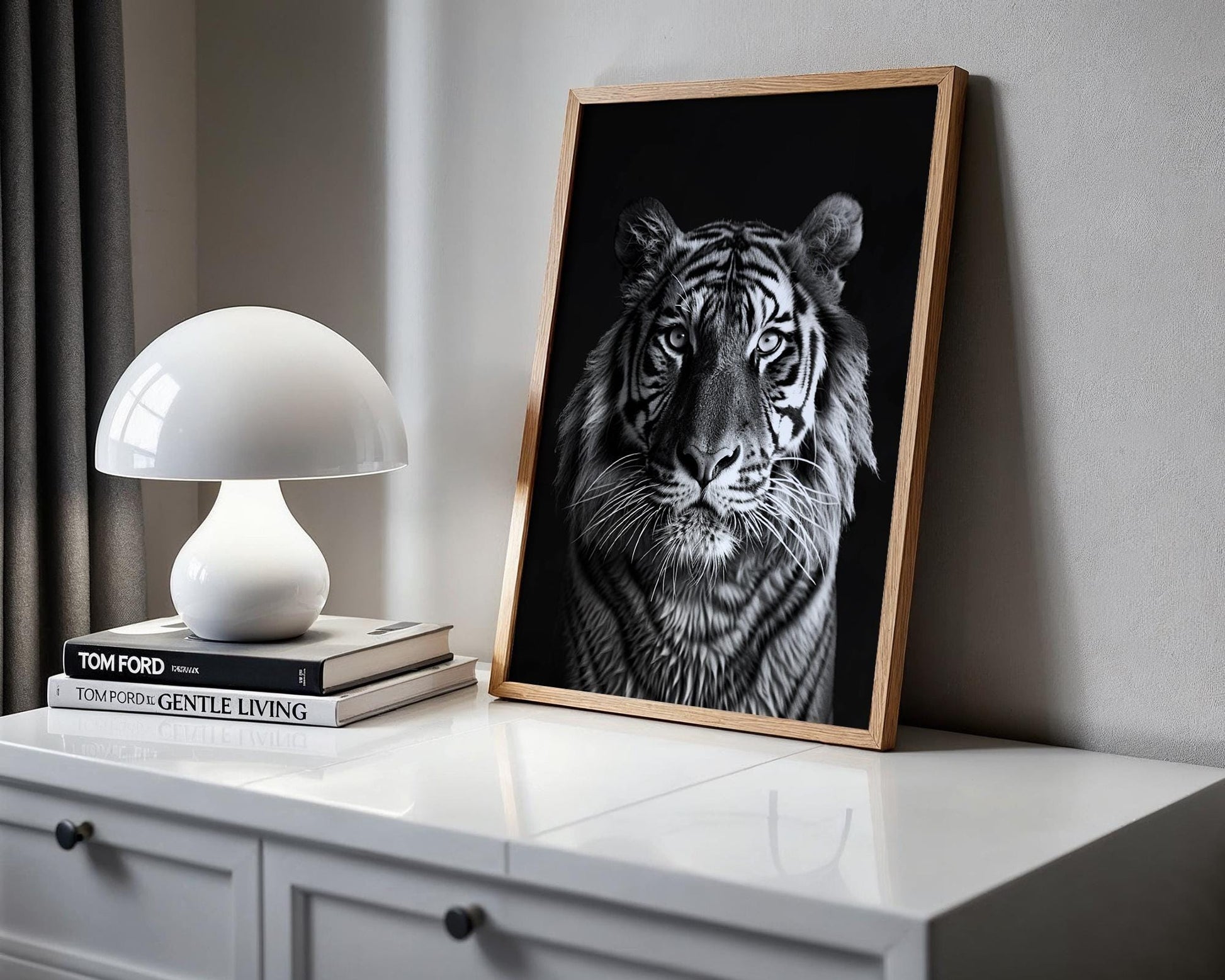Wildlife Poster | Tiger Portrait Print | Black & White  Photography, Safari Wall Decor wall art print, minimalist black and white poster, modern Scandinavian wall decor, Monohaus