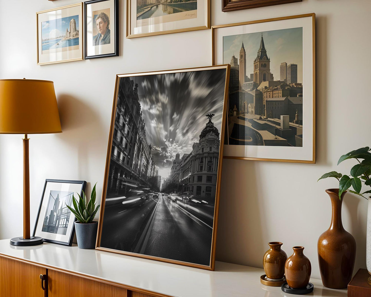 World Landmark | Madrid Gran Vía Sunset Photography Print | Urban Black and White Art