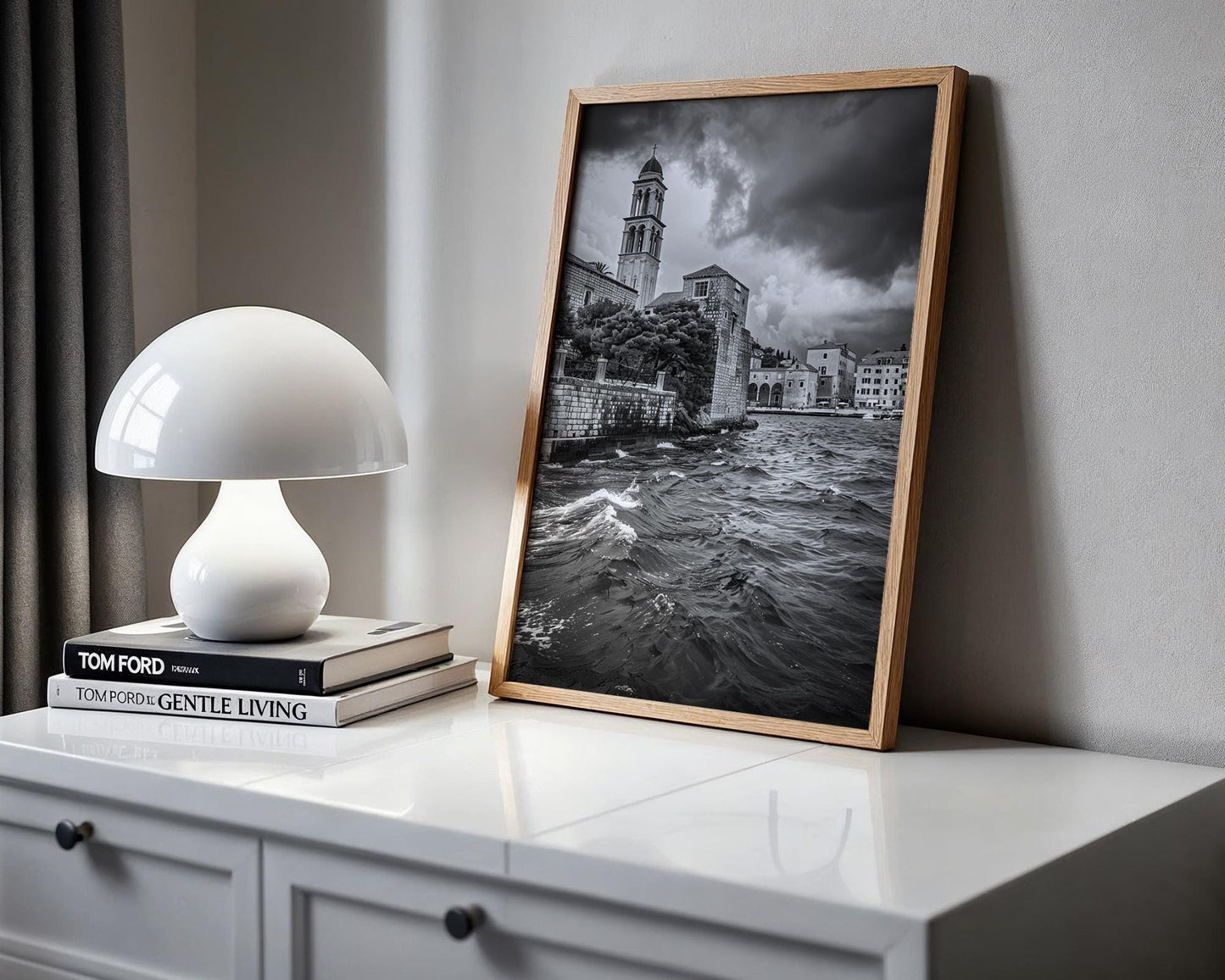 World Landmark | Dubrovnik Croatia Print | Black and White Seaside Architecture wall art print, black and white architectural poster, minimalist modern Scandinavian wall decor, Monohaus