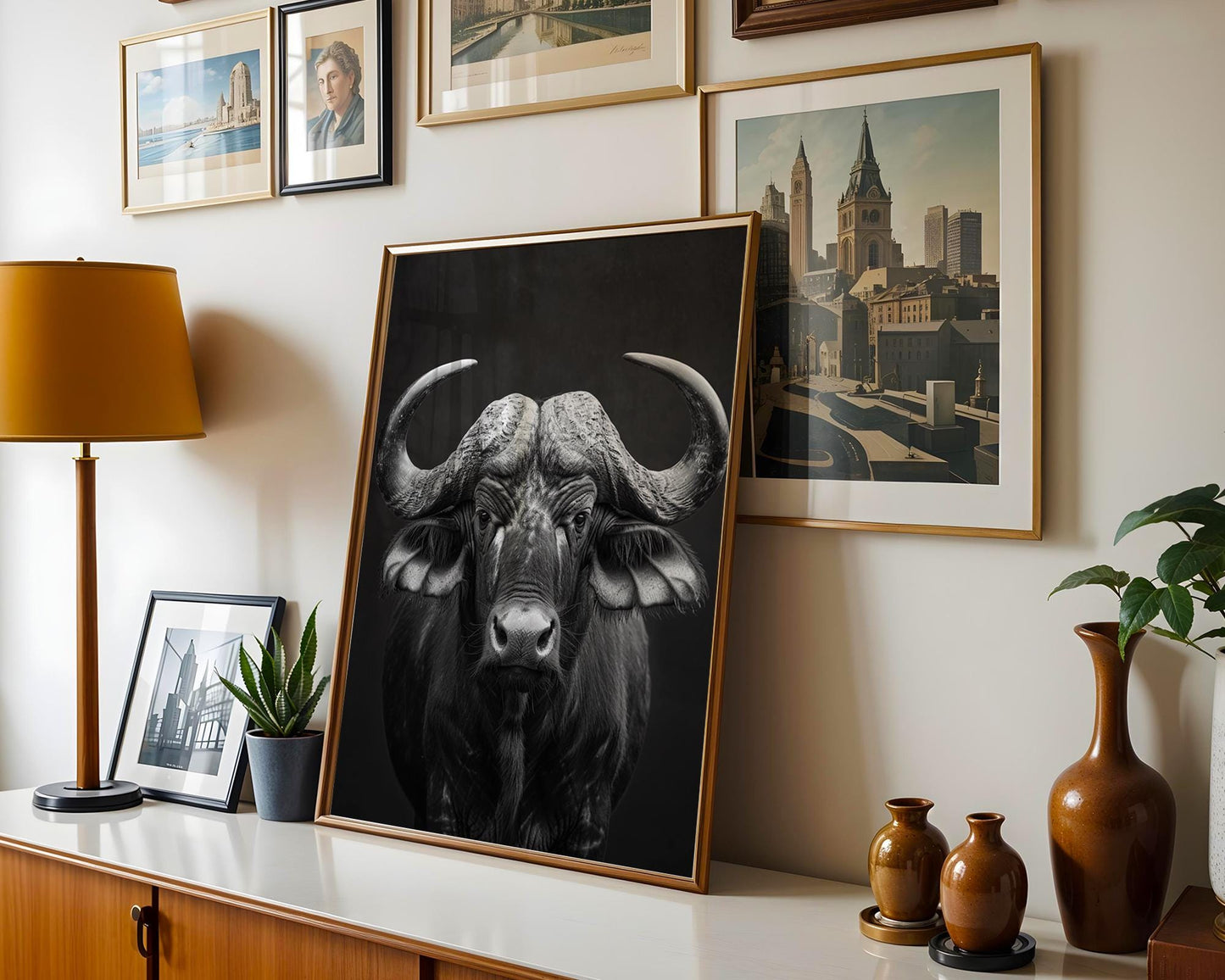 Wildlife Poster | Buffalo Portrait Print | Black & White African Photography wall art print, minimalist black and white poster, modern Scandinavian wall decor, Monohaus