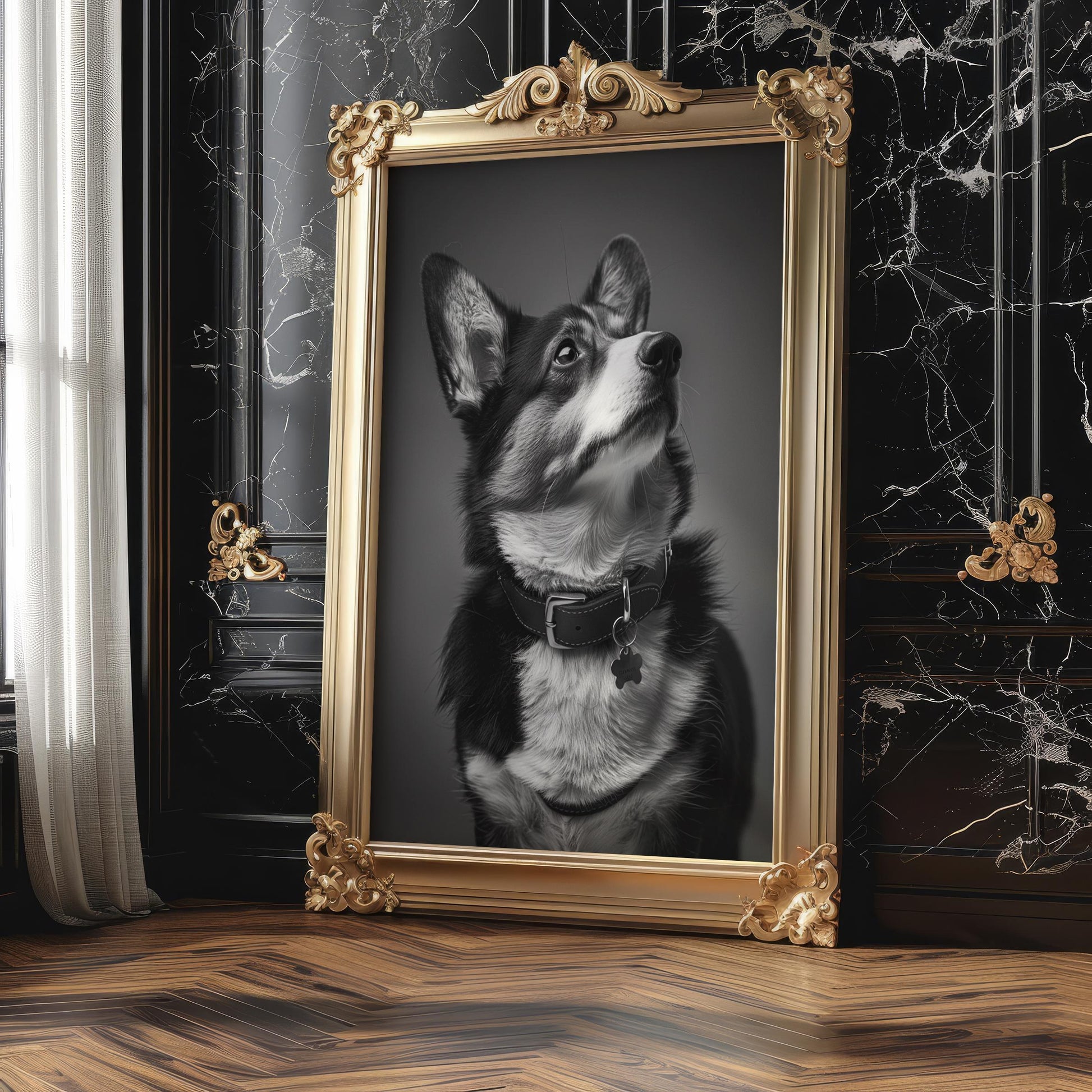 Dog Photography Corgi Pet Portrait Print | Minimalist Black and White Pet Home Decor wall art print, minimalist black and white poster, modern Scandinavian wall decor, Monohaus