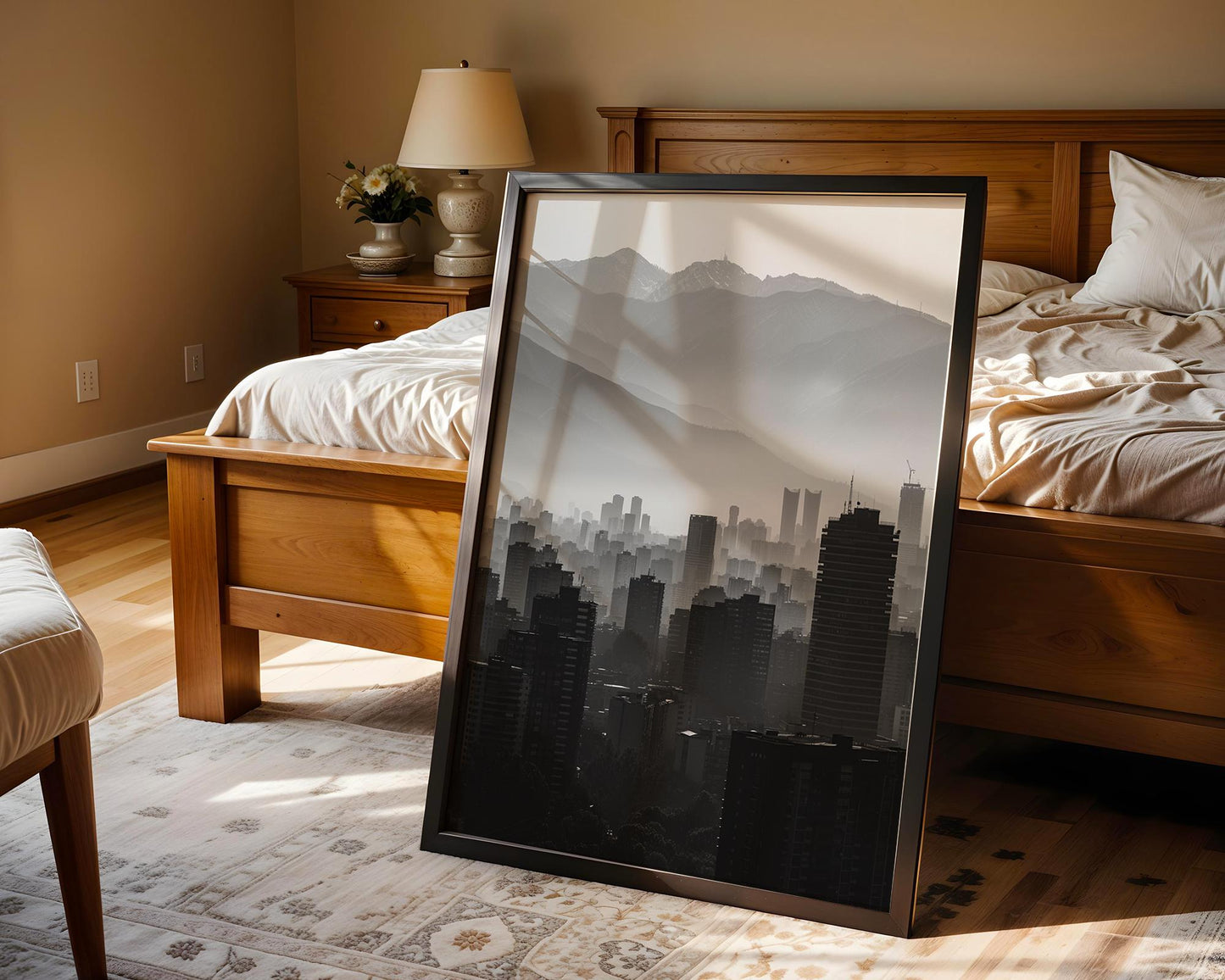 World Landmark | Santiago Chile Skyline Print | Andes Mountains Black and White Photography