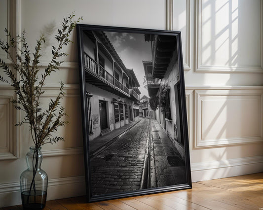 World Landmark | Bogotá Architecture Print | Black and White Cobblestone Street Photography