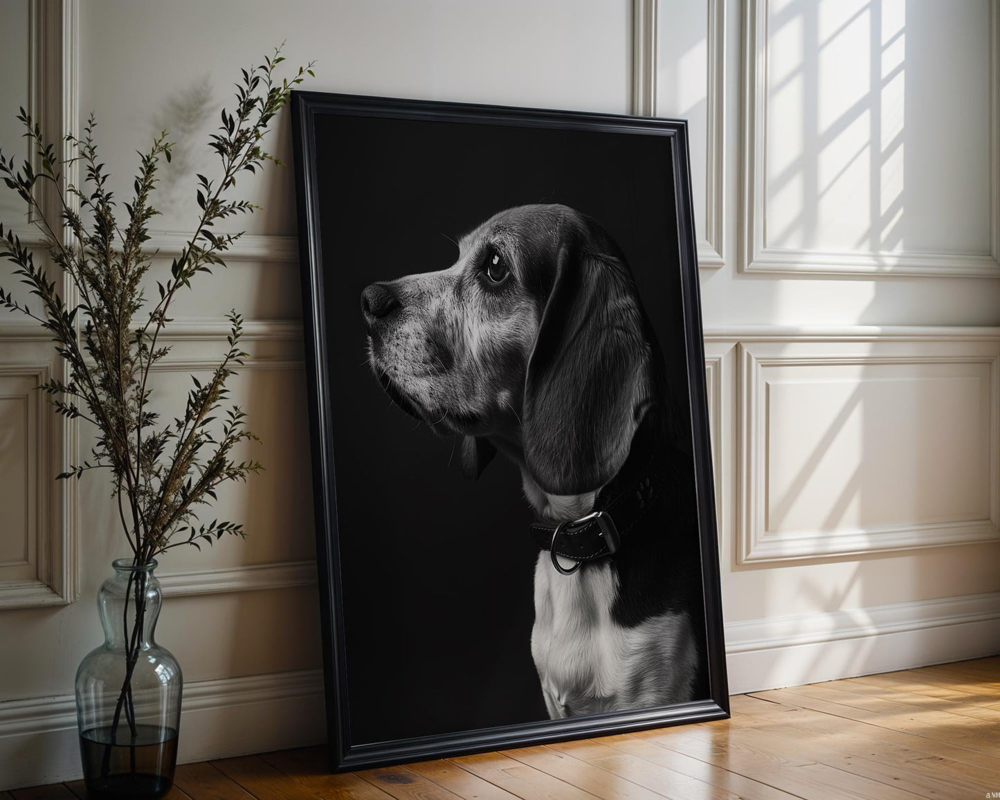 Dog Photography Beagle Portrait Print | Minimalist Black and White Pet Art wall art print, minimalist black and white poster, modern Scandinavian wall decor, Monohaus