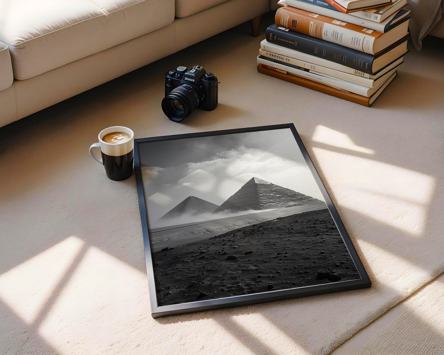 World Landmark | Egyptian Pyramids Print | Black and White Minimalist Photography wall art print, minimalist black and white poster, modern Scandinavian wall decor, Monohaus