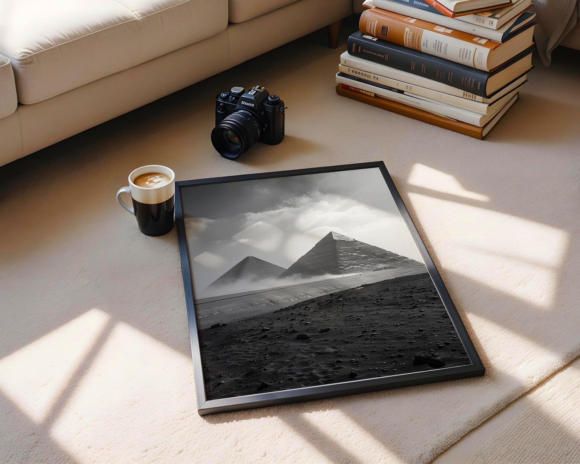 World Landmark | Egyptian Pyramids Print | Black and White Minimalist Photography wall art print, minimalist black and white poster, modern Scandinavian wall decor, Monohaus