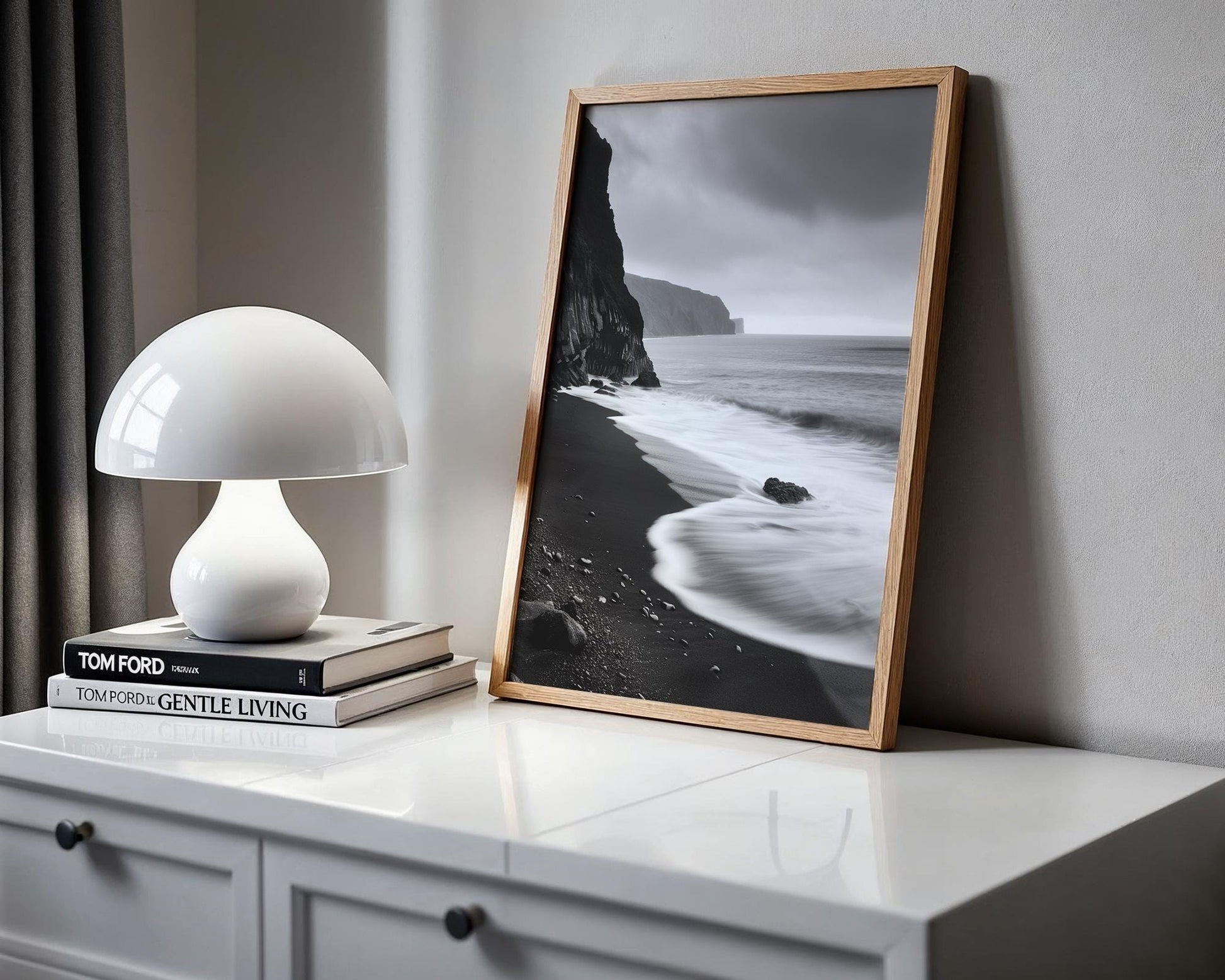 World Landmark | Black Sand Beach Print | Iceland Monochrome Landscape Photography wall art print, minimalist black and white poster, modern Scandinavian wall decor, Monohaus